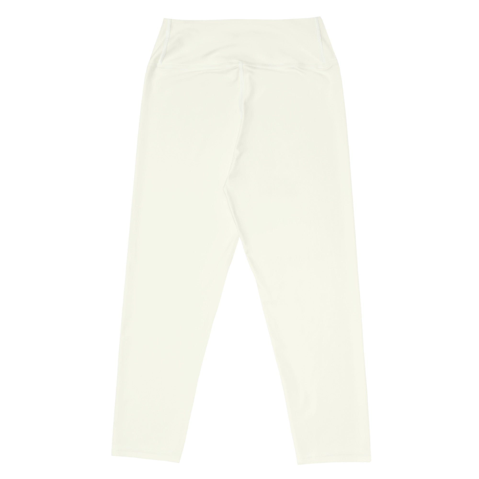 Cream-colored high-rise yoga capri leggings with buttery soft stretch fabric and elastic waistband for activewear use