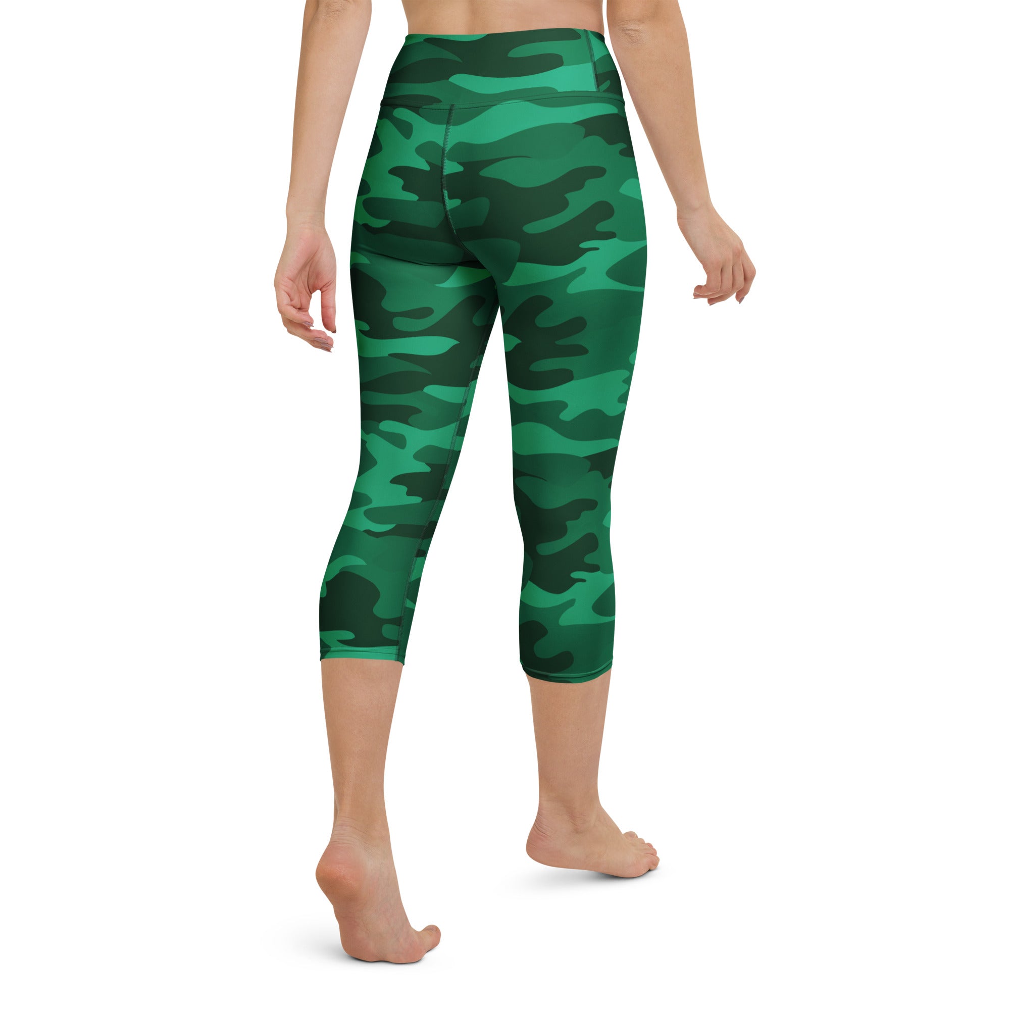 Women’s green camouflage buttery soft high-rise yoga capri leggings with moisture-wicking soft stretch fabric