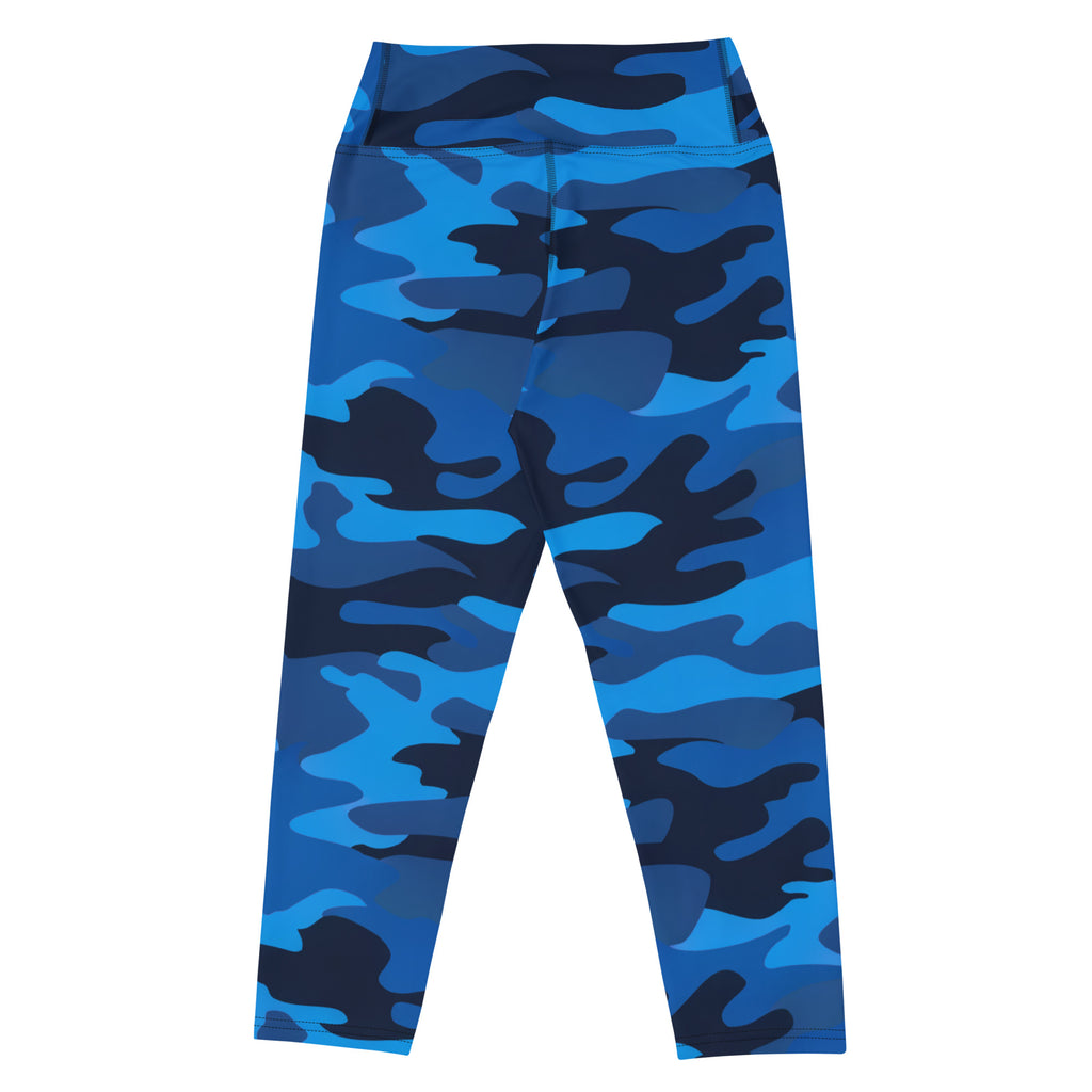 Women’s blue camouflage buttery soft high-rise yoga capri leggings with moisture-wicking soft stretch fabric