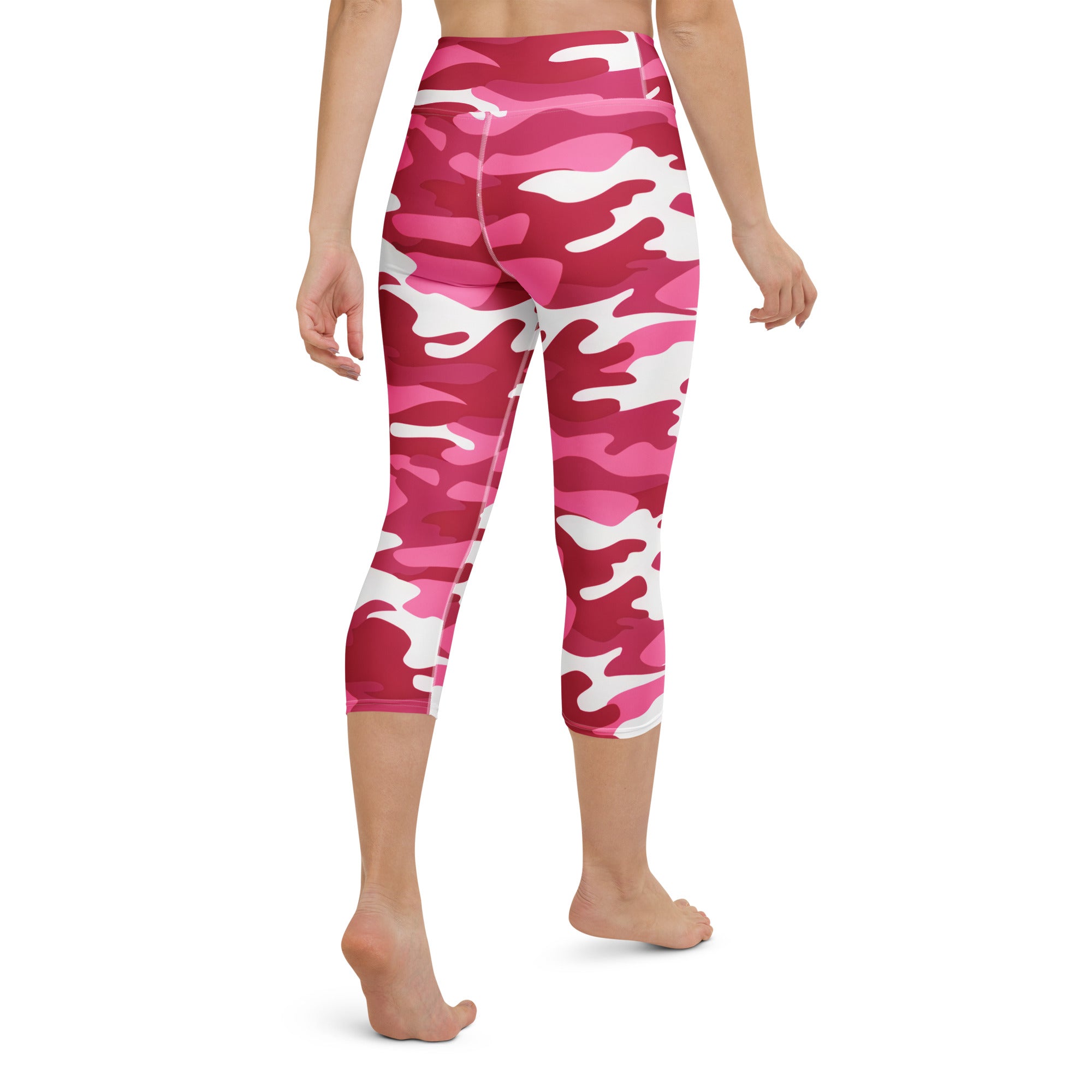 Women’s vibrant pink and white camouflage buttery soft high-rise moisture-wicking yoga capri leggings