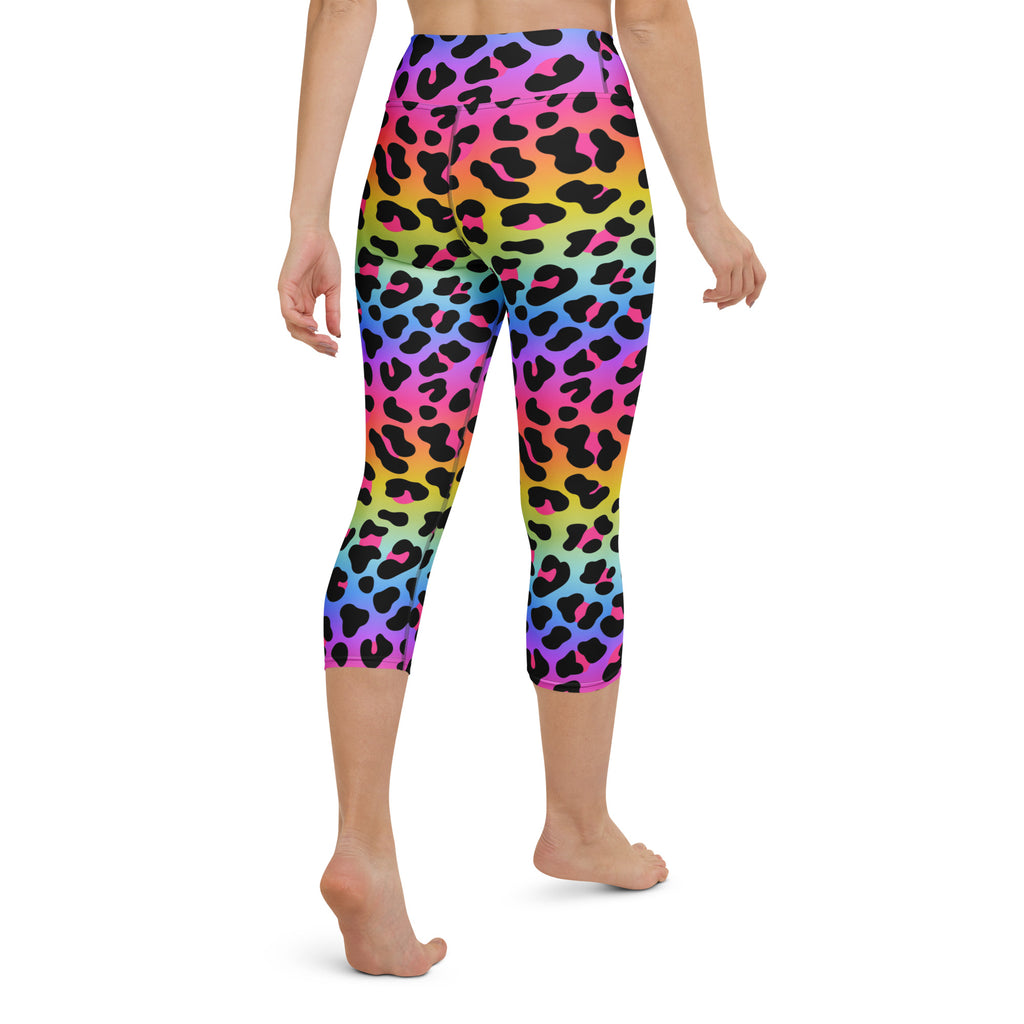 Women’s high-rise rainbow gradient leopard print buttery soft capri leggings moisture-wicking stretch activewear