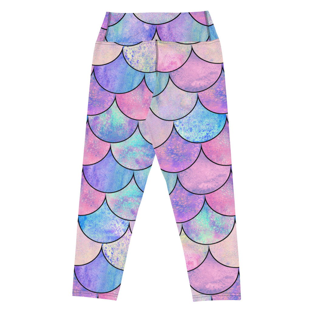Women's Pastel Mermaid Scales Buttery Soft Yoga Capri Leggings – High-Rise, Moisture-Wicking, Soft Stretch Activewear Pants