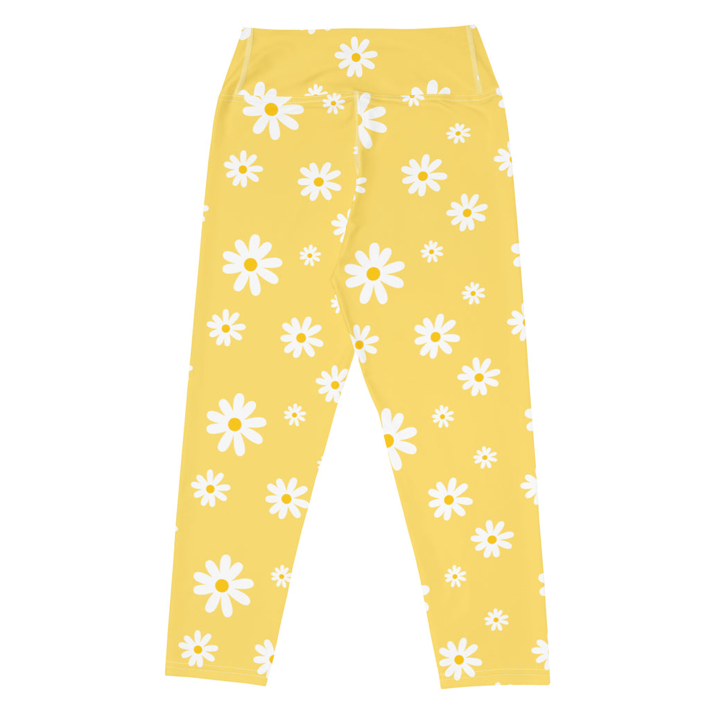 Women's Yellow Daisy Buttery Soft Yoga Capri Leggings – High-Rise, Moisture-Wicking, Soft Stretch Activewear Pants