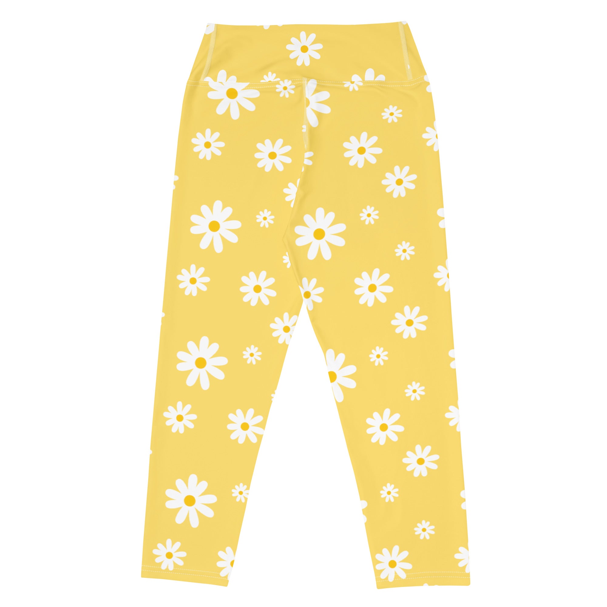 Women's Yellow Daisy Buttery Soft Yoga Capri Leggings – High-Rise, Moisture-Wicking, Soft Stretch Activewear Pants