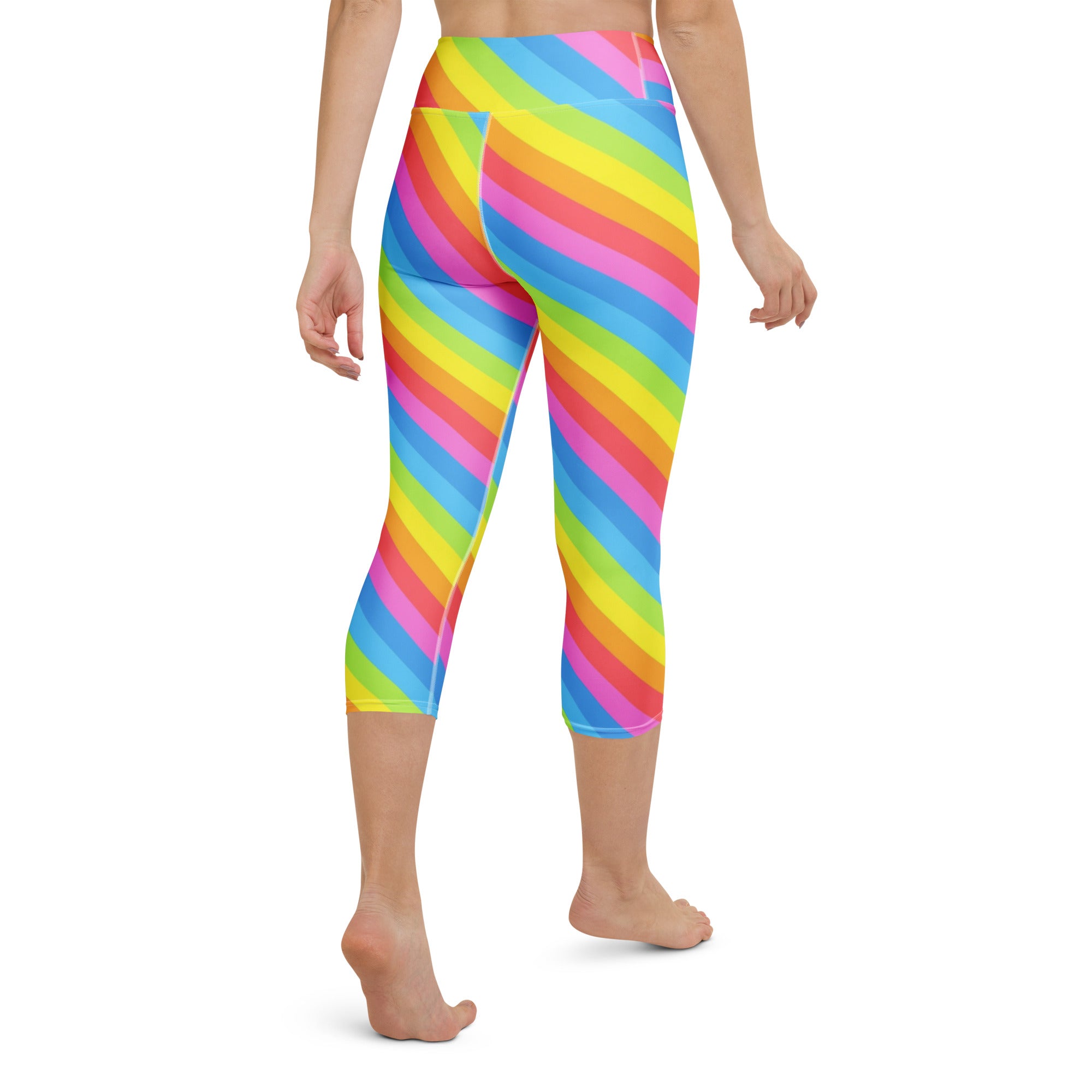 Women's Rainbow Stripe Buttery Soft Yoga Capri Leggings – High-Rise, Moisture-Wicking, Soft Stretch Activewear Pants
