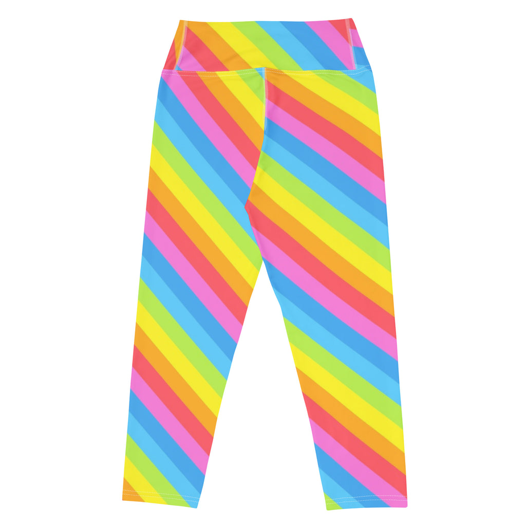 Women's Rainbow Stripe Buttery Soft Yoga Capri Leggings – High-Rise, Moisture-Wicking, Soft Stretch Activewear Pants