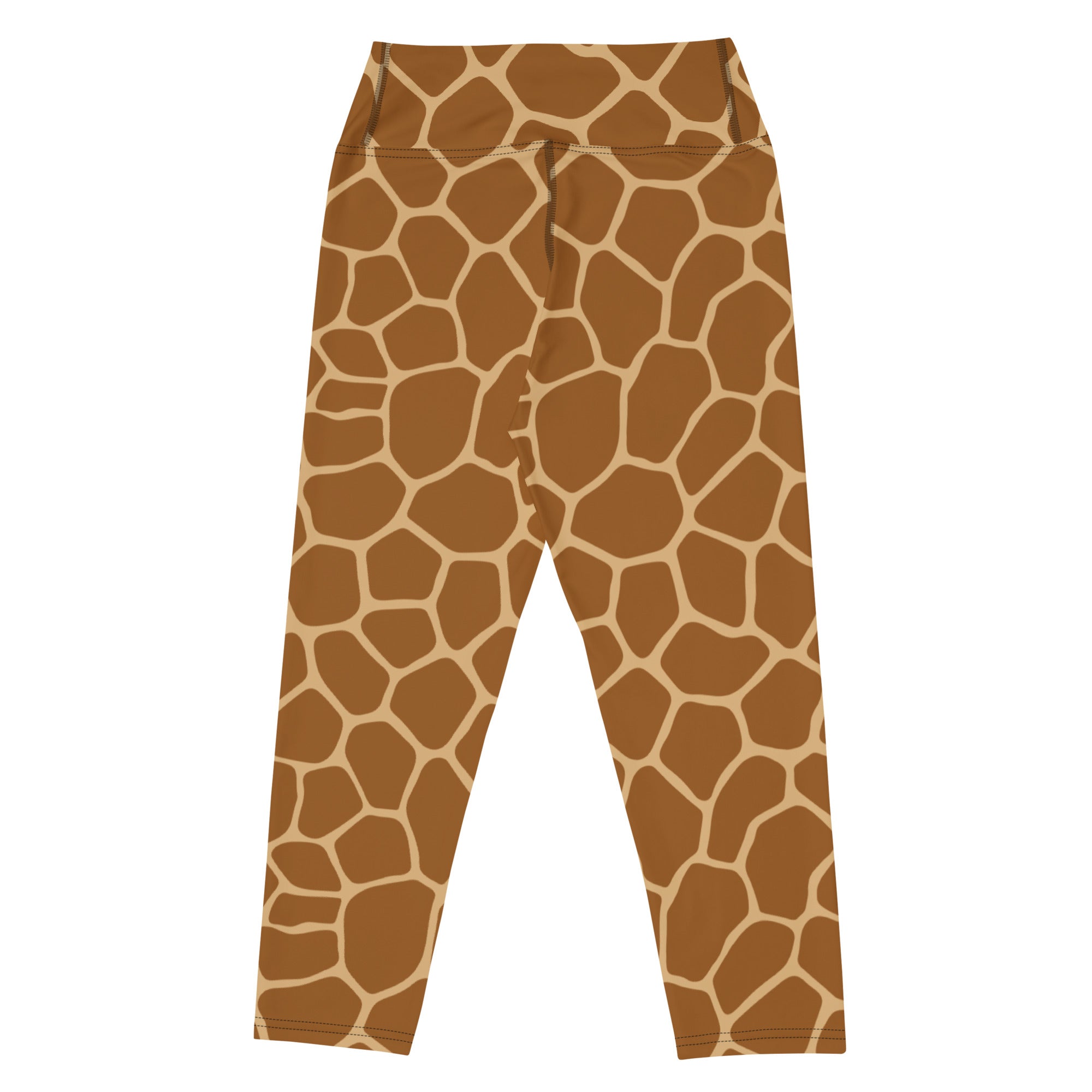 Women’s giraffe print buttery soft brown and beige high rise yoga capri leggings with moisture wicking stretch