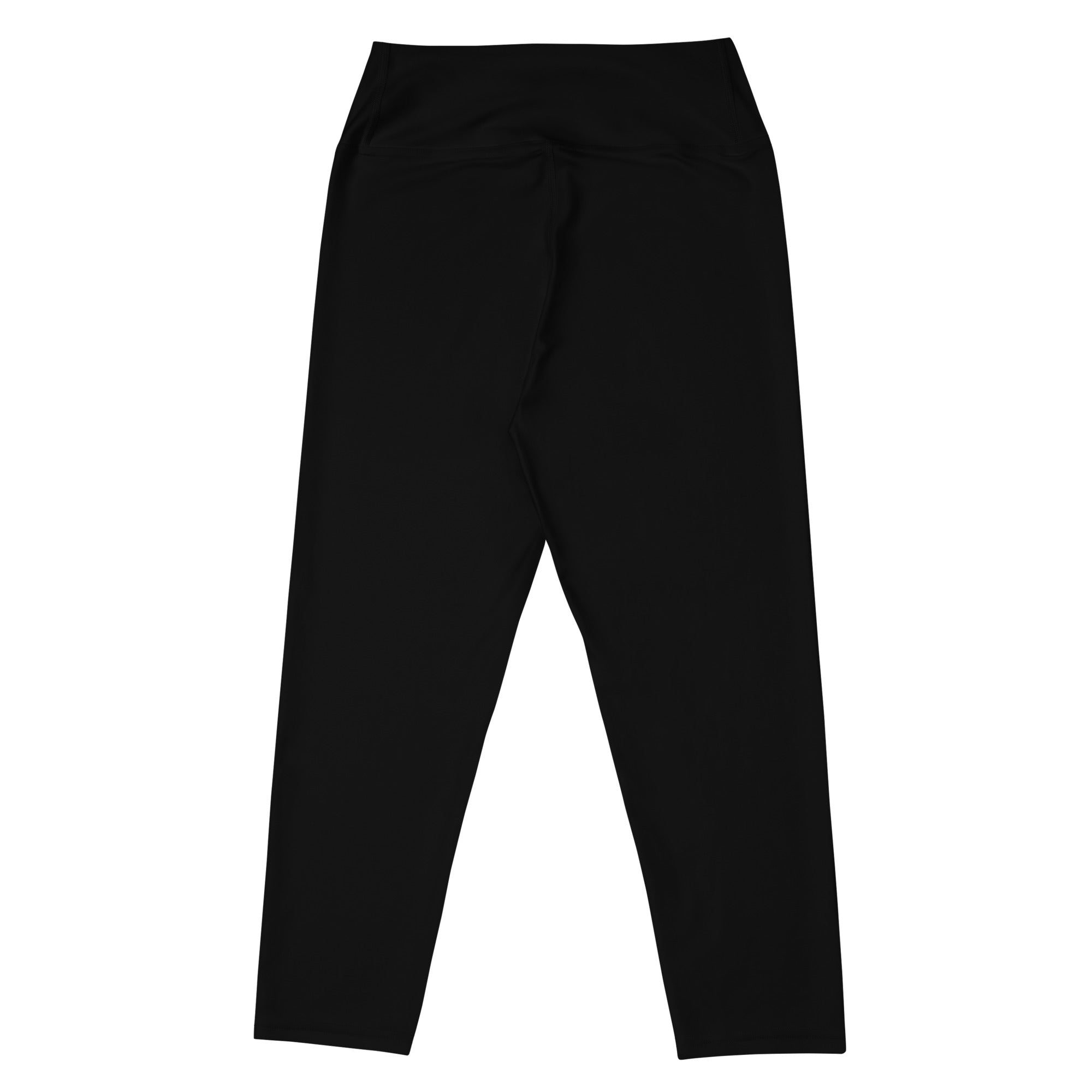 Women’s black buttery soft high-waisted yoga capri leggings with smooth stretchy fabric and moisture-wicking activewear pants