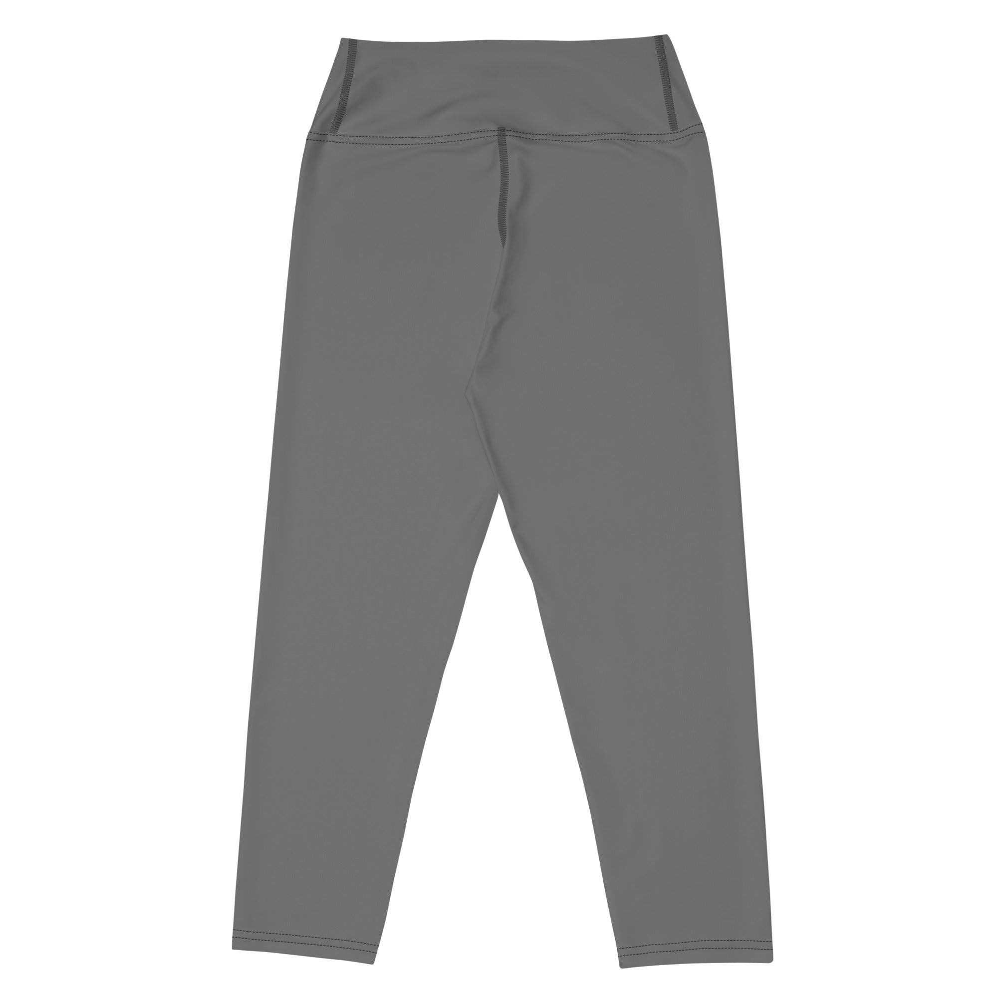 Women’s gray high-rise buttery soft yoga capri leggings with smooth stretchy fabric and subtle seam detailing