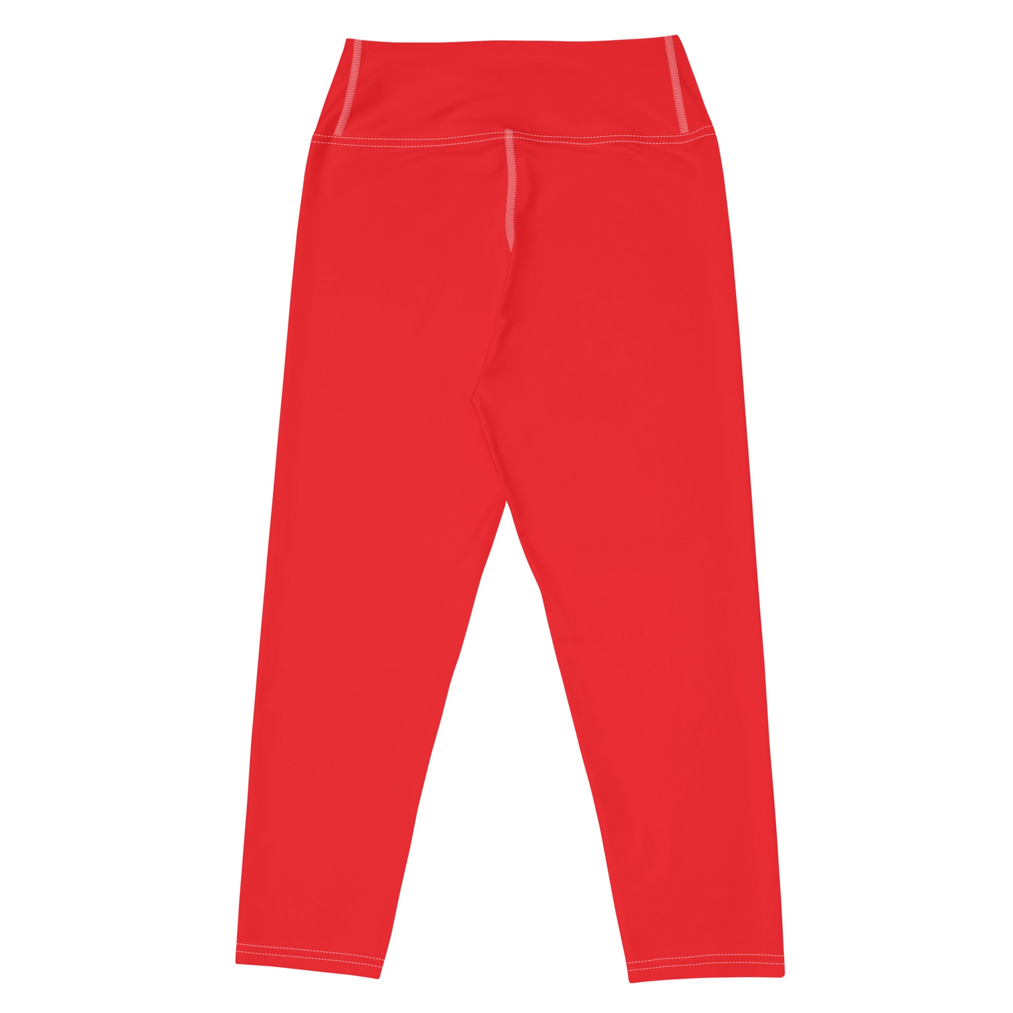 Women’s red buttery soft high-rise yoga capri leggings with white stitching moisture-wicking stretch activewear pants