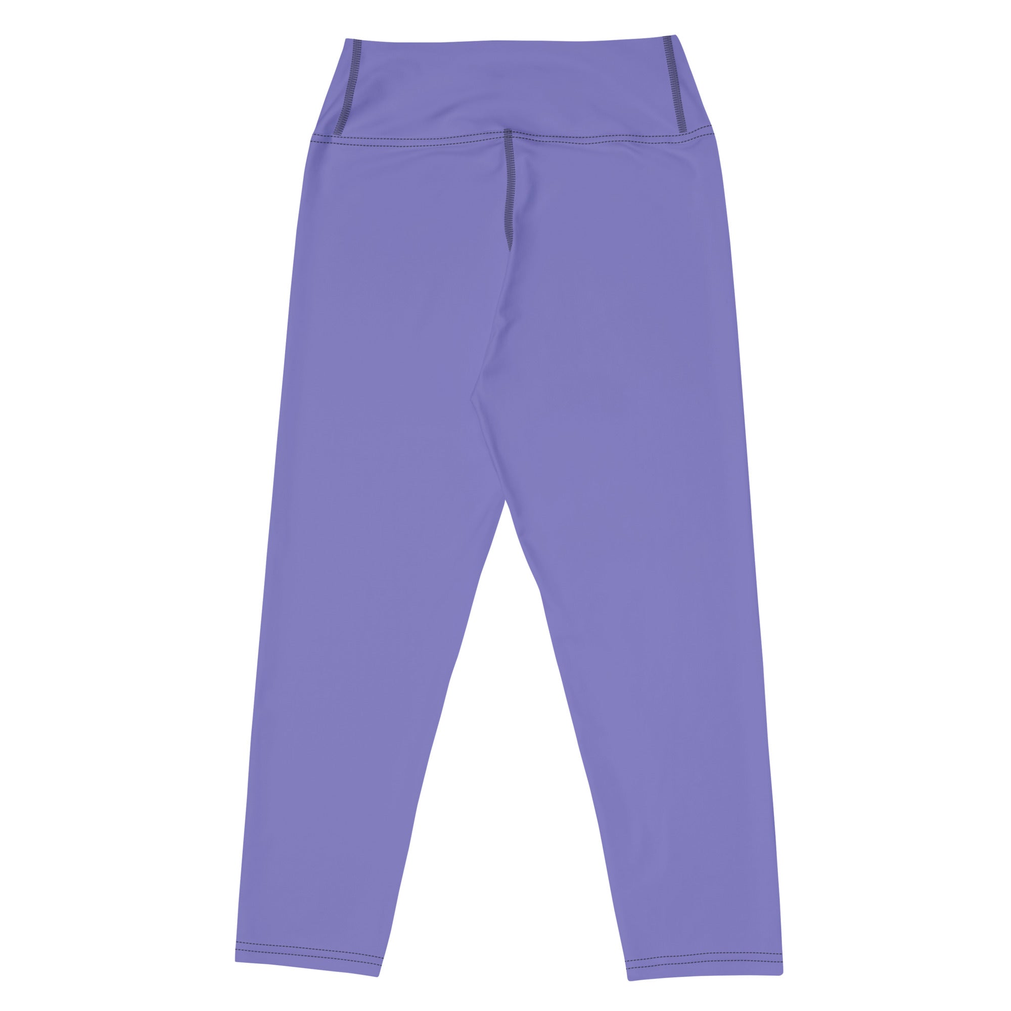 Women’s lavender purple high-rise yoga capri leggings with buttery soft stretchy fabric and subtle stitching details