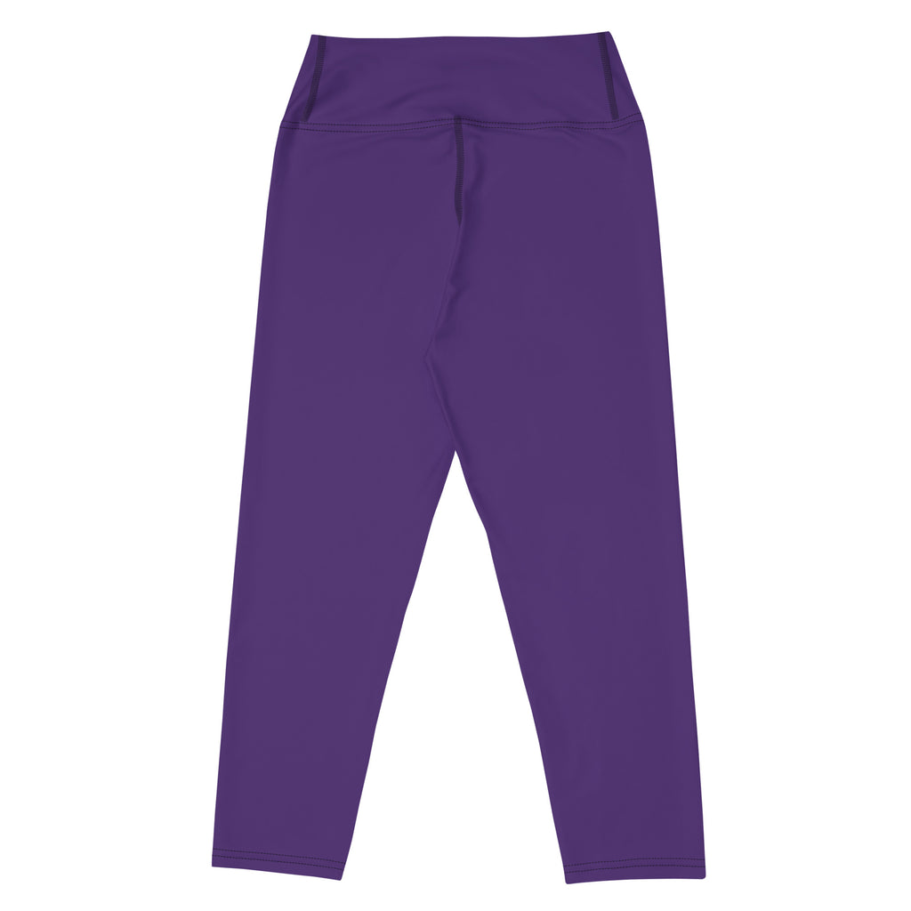 Women’s dark purple high rise buttery soft yoga capri leggings made of stretchy moisture wicking fabric