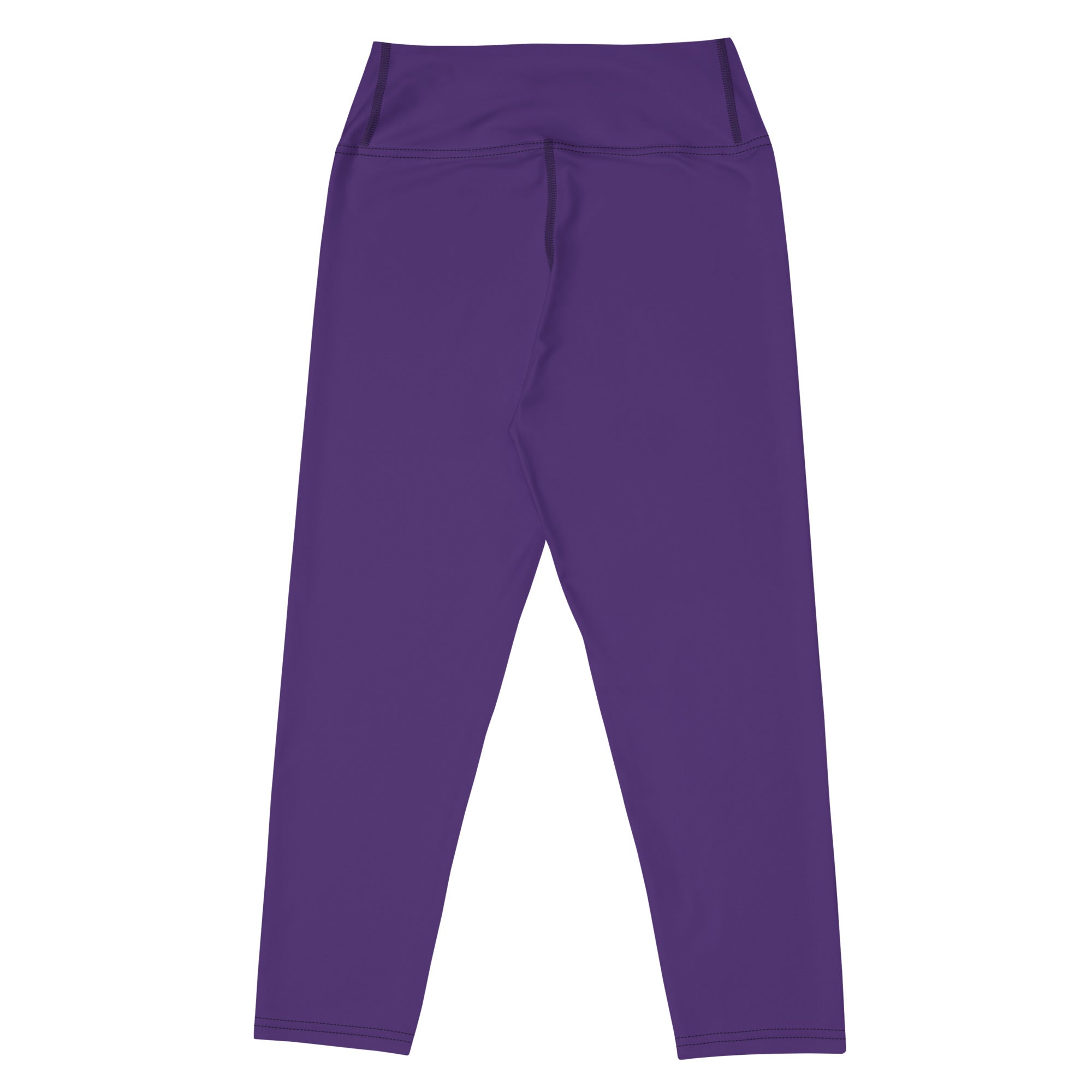 Women’s dark purple high rise buttery soft yoga capri leggings made of stretchy moisture wicking fabric