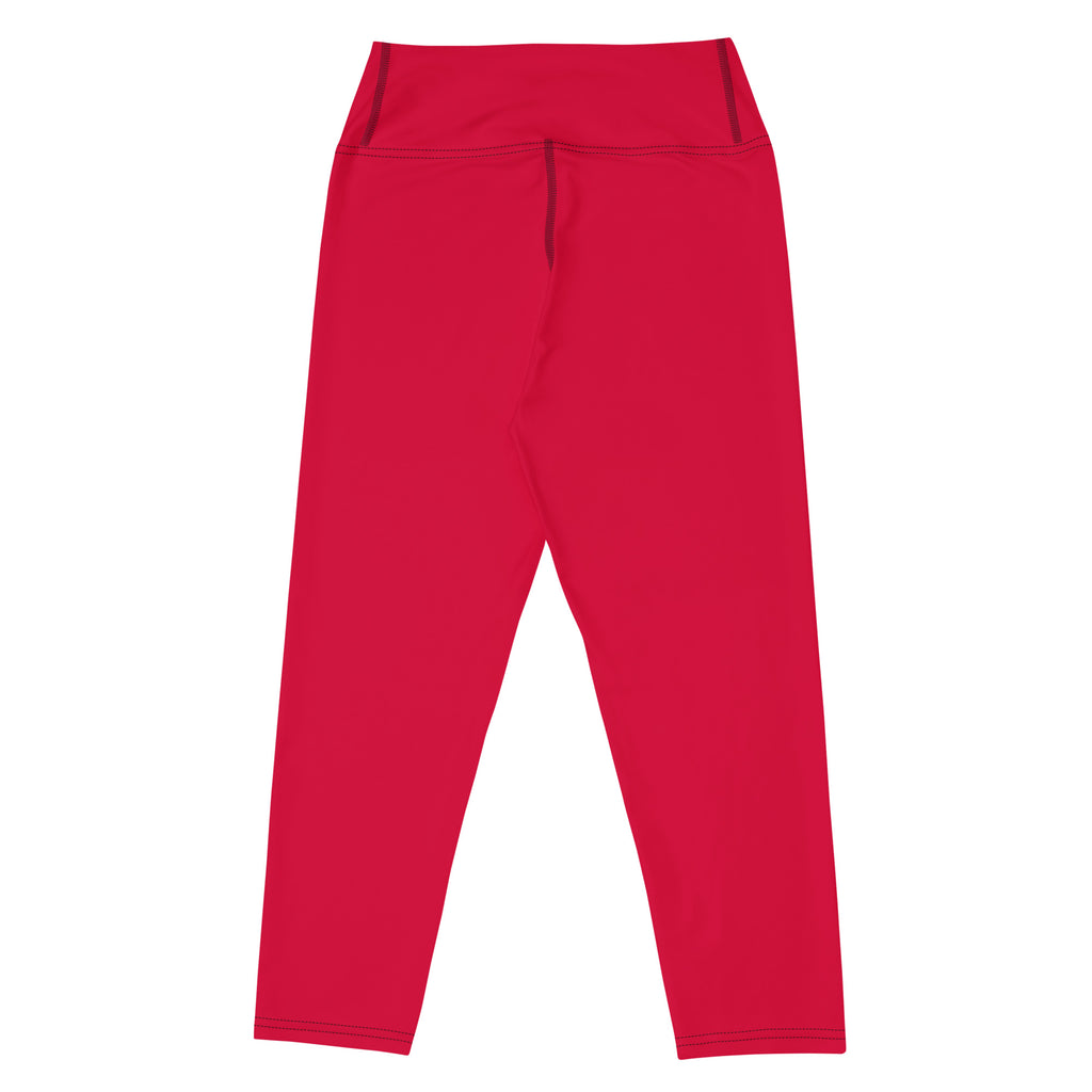 Bright red high-waisted buttery soft yoga capri leggings made of stretchy moisture-wicking fabric for activewear