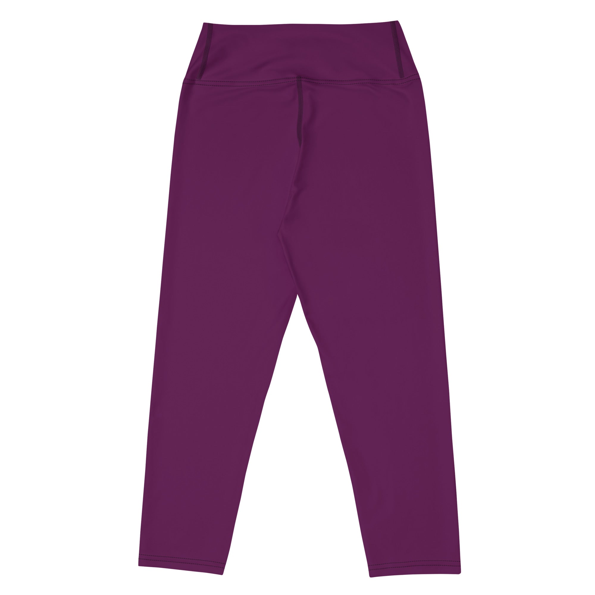 Women’s plum purple high-waisted buttery soft yoga capri leggings made of stretchy moisture-wicking fabric