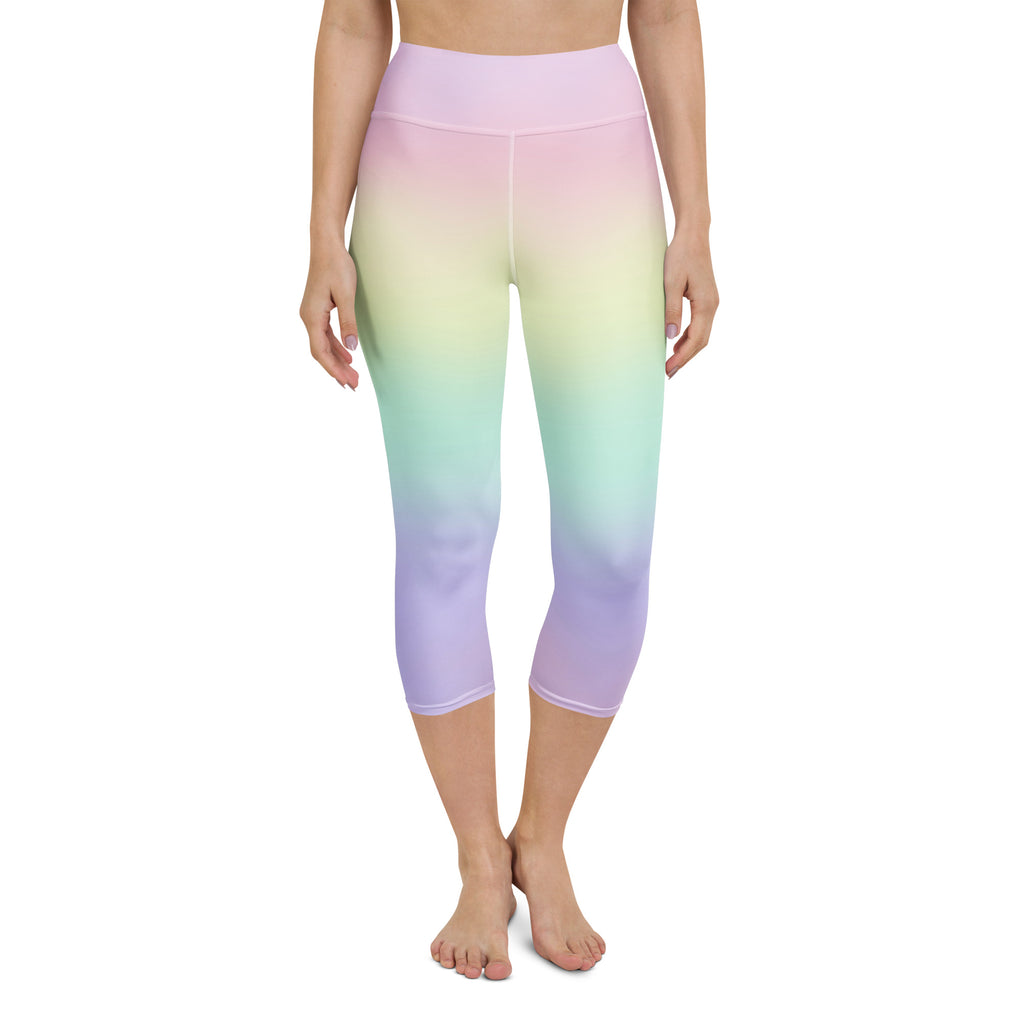 Women's Pastel Rainbow Buttery Soft Yoga Capri Leggings – High-Rise, Moisture-Wicking, Soft Stretch Activewear Pants
