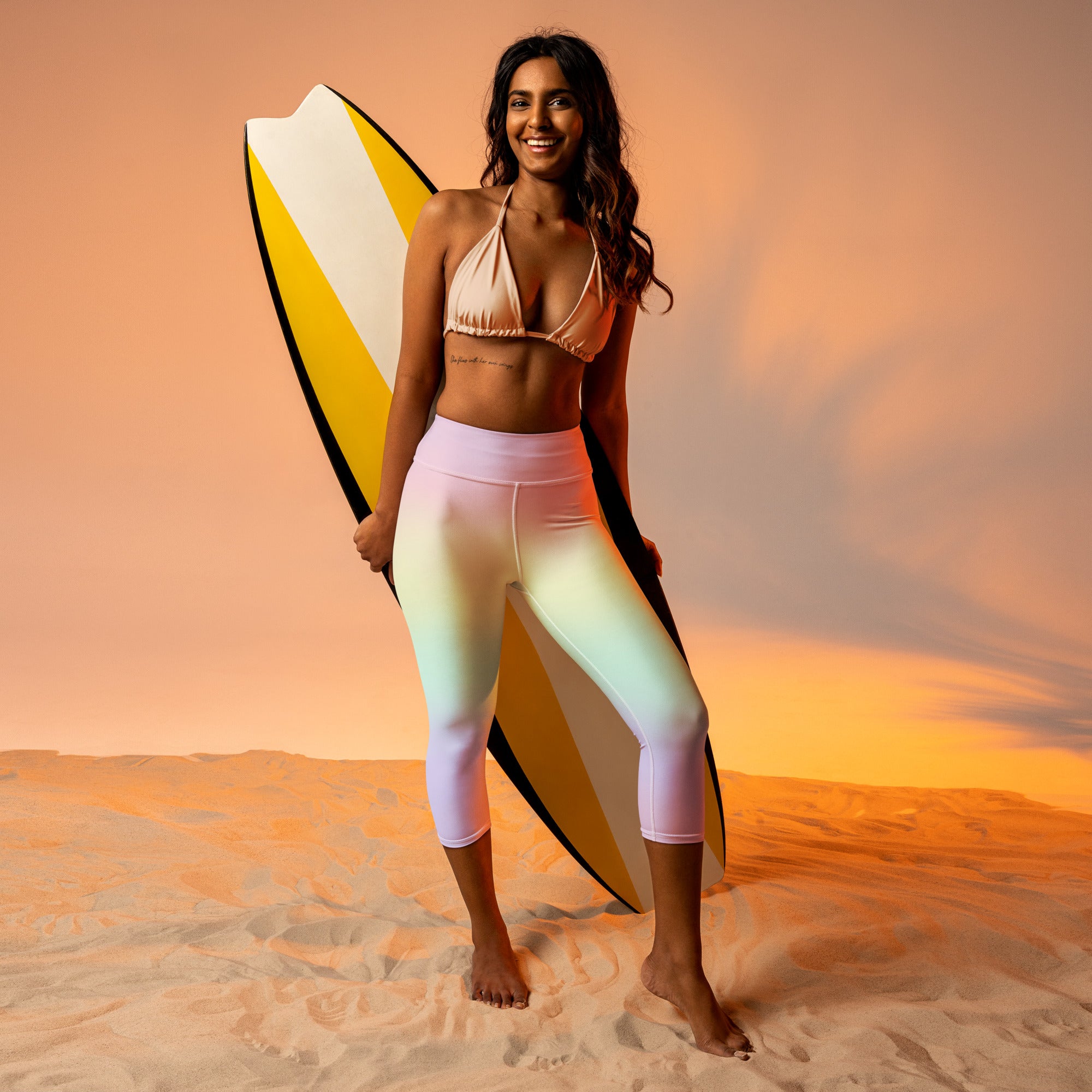 Women's Pastel Rainbow Buttery Soft Yoga Capri Leggings – High-Rise, Moisture-Wicking, Soft Stretch Activewear Pants