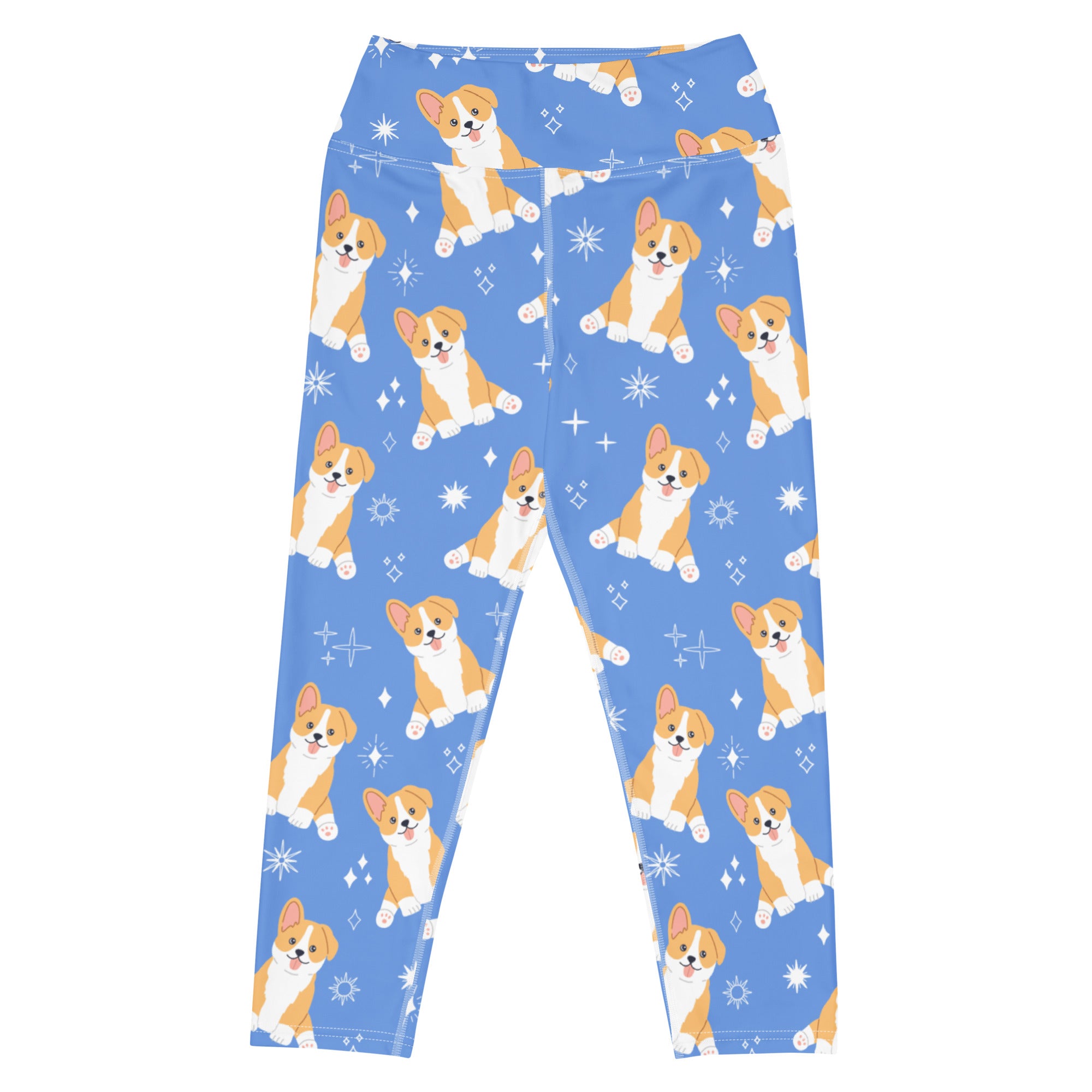 Women's Blue Corgi Dog Buttery Soft Yoga Capri Leggings – High-Rise, Moisture-Wicking, Soft Stretch Activewear Pants