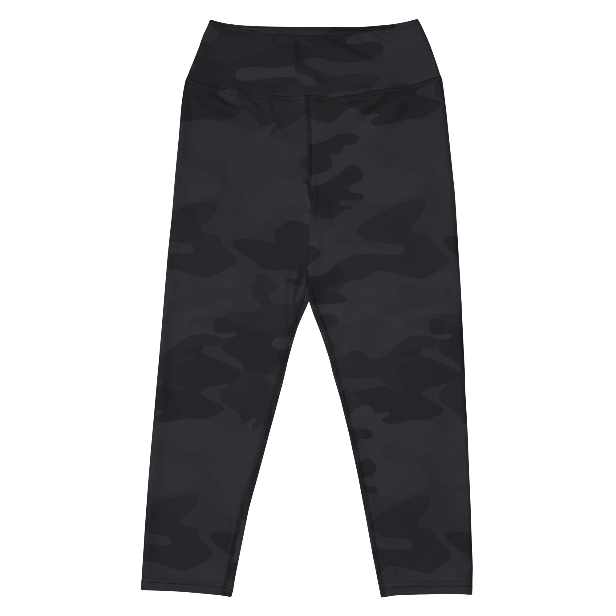 Women’s high-rise black camouflage buttery soft yoga capri leggings with moisture-wicking soft stretch fabric