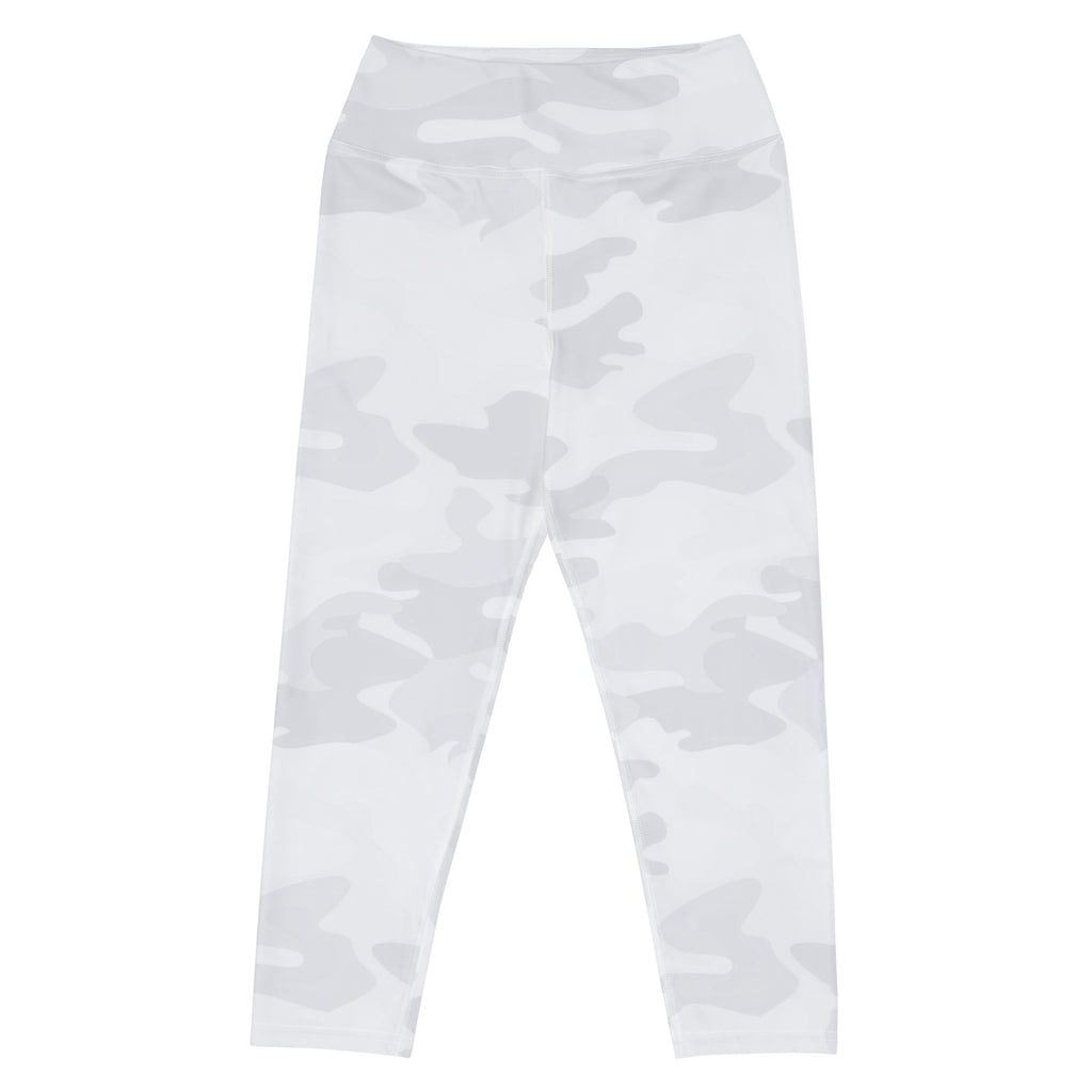 Women’s white high-rise camouflage buttery soft yoga capri leggings with moisture-wicking soft stretch fabric