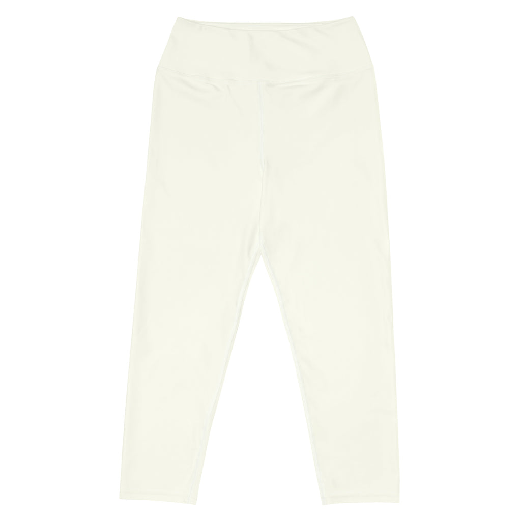 Cream-colored high-waisted buttery soft yoga capri leggings made of stretchy moisture-wicking fabric