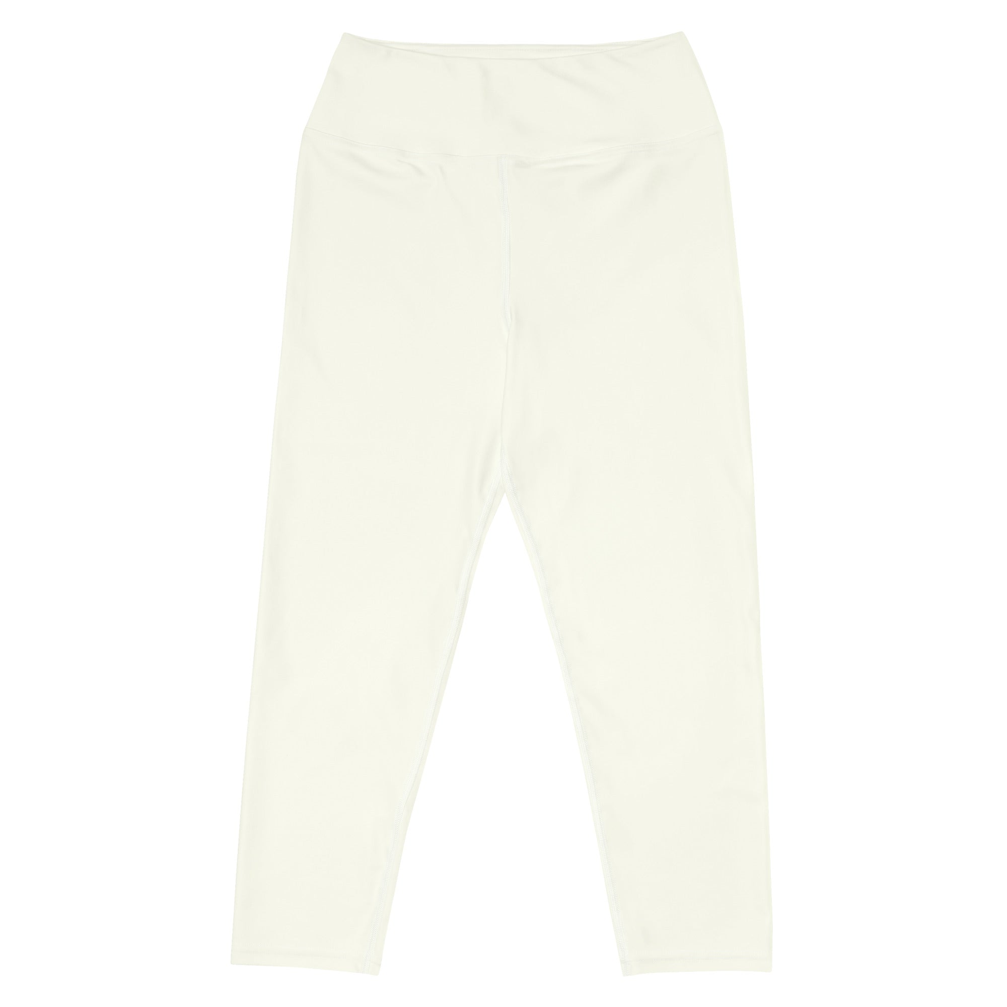 Cream-colored high-waisted buttery soft yoga capri leggings made of stretchy moisture-wicking fabric