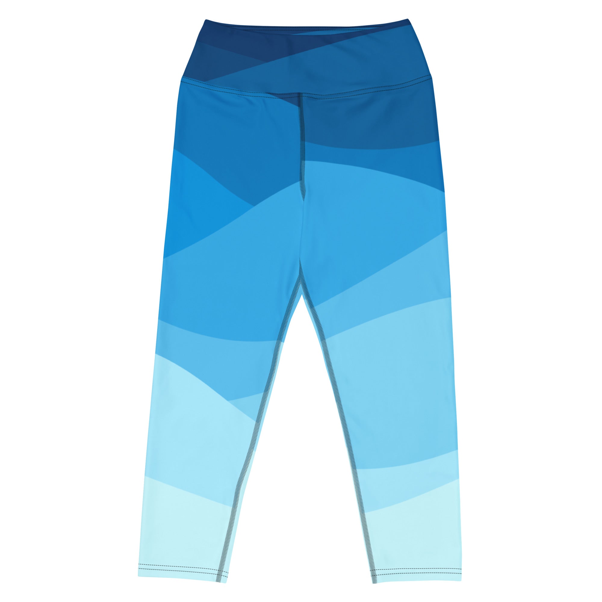 Women’s wavy blue high-rise yoga capri leggings with buttery soft stretchy moisture-wicking fabric
