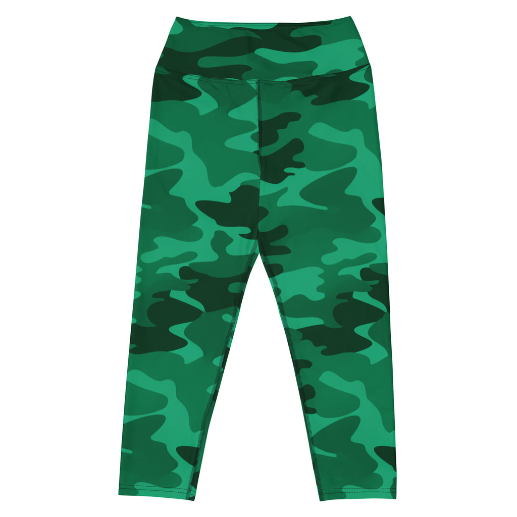 Women’s green camouflage buttery soft high-rise yoga capri leggings with moisture-wicking soft stretch fabric
