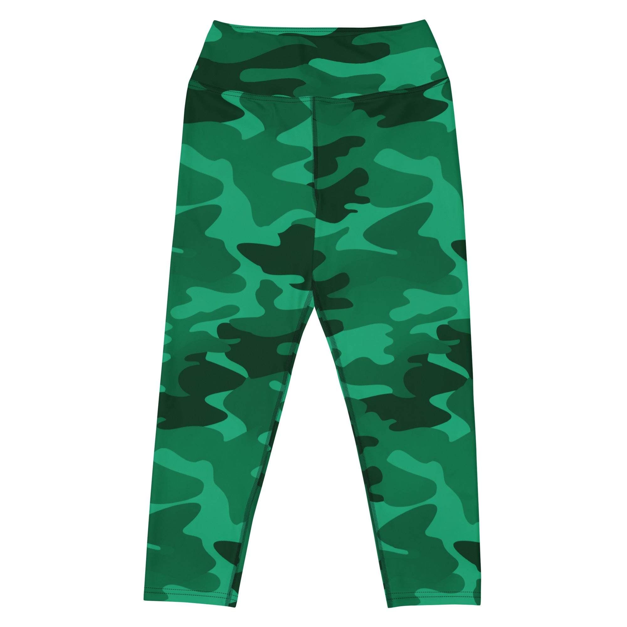 Women’s green camouflage buttery soft high-rise yoga capri leggings with moisture-wicking soft stretch fabric