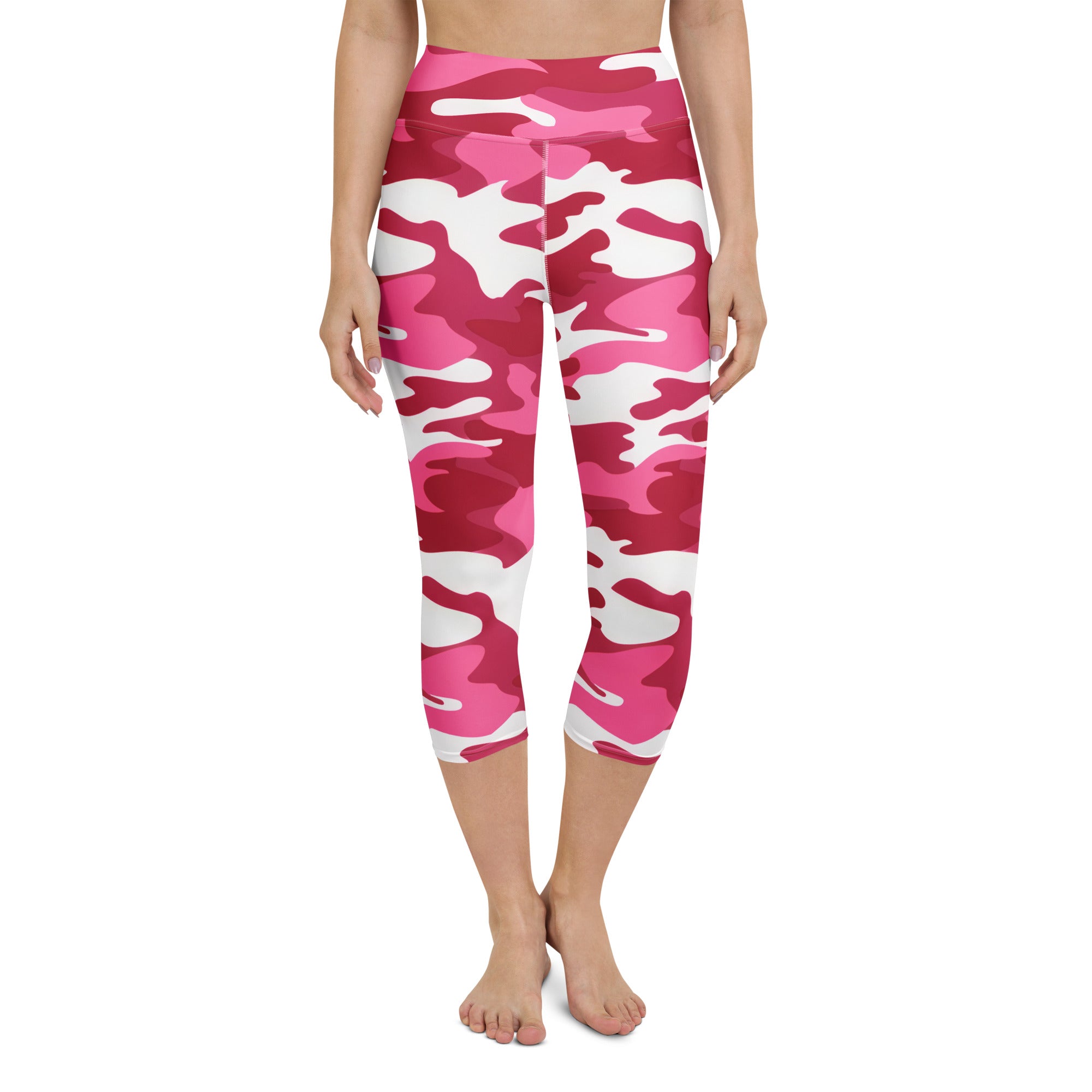 Women’s vibrant pink and white camouflage buttery soft high-rise moisture-wicking yoga capri leggings