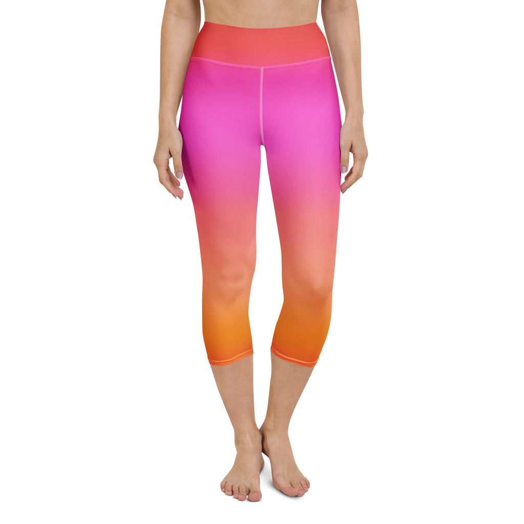 Women's Sunset Ombre Buttery Soft Yoga Capri Leggings – High-Rise, Moisture-Wicking, Soft Stretch Activewear Pants
