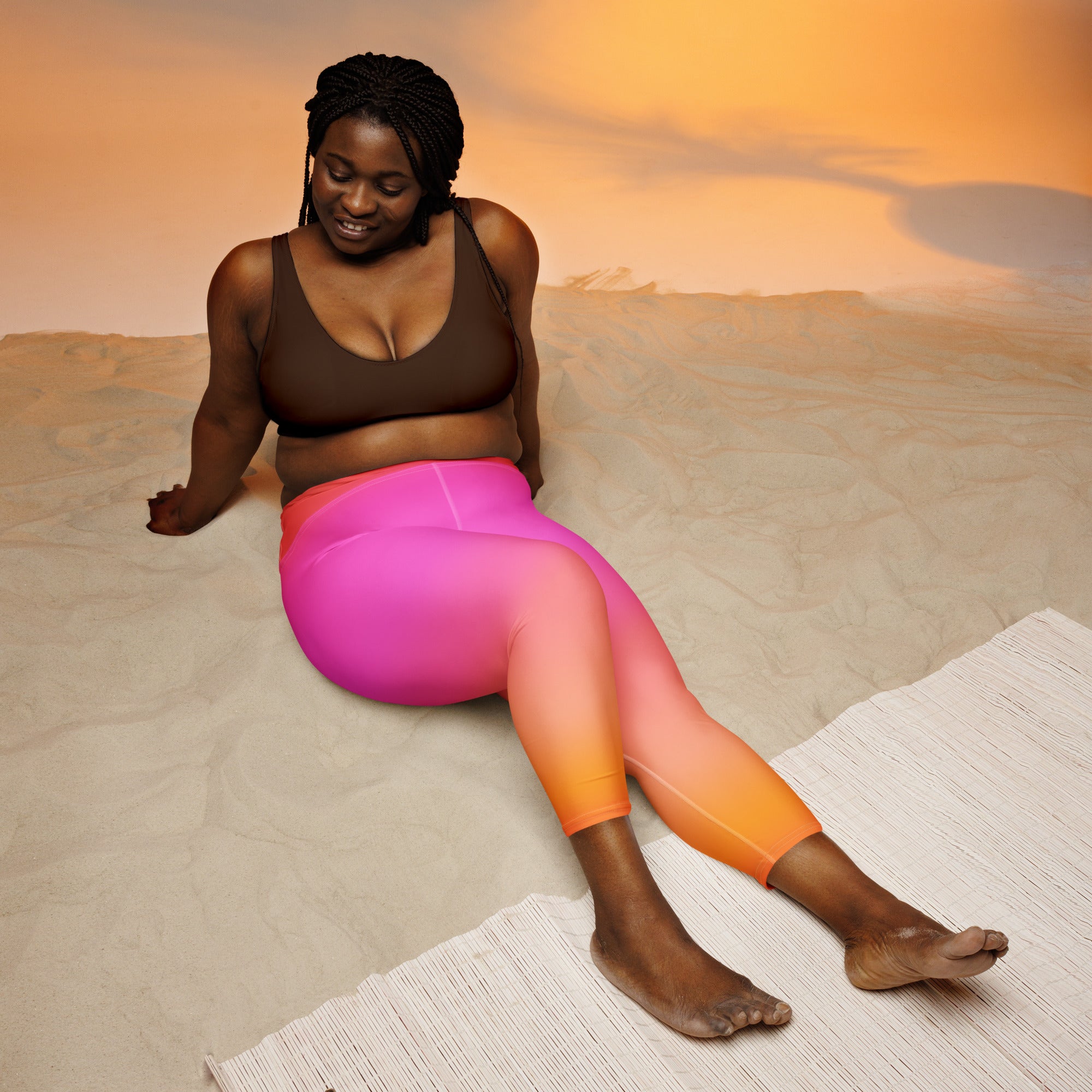 Women's Sunset Ombre Buttery Soft Yoga Capri Leggings – High-Rise, Moisture-Wicking, Soft Stretch Activewear Pants