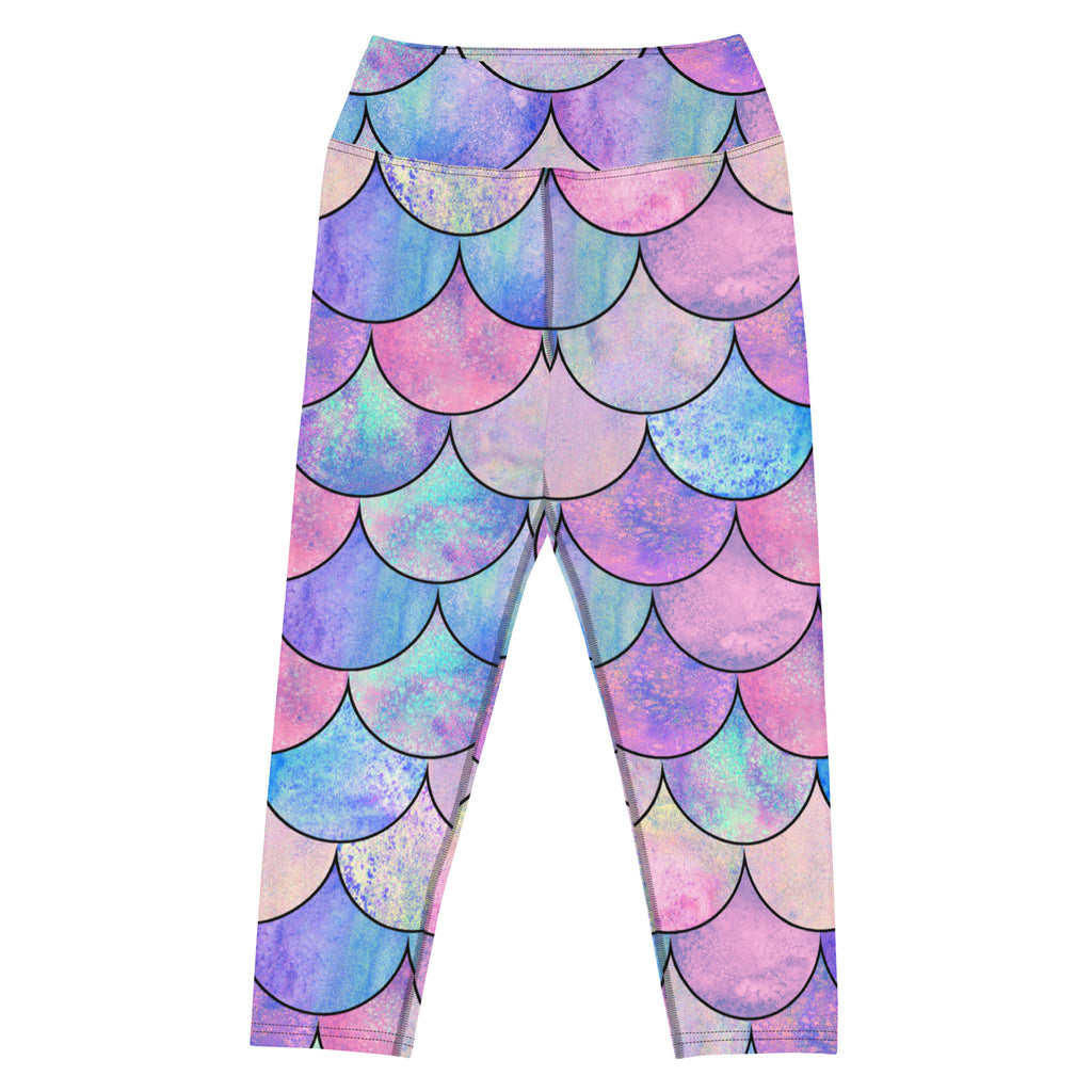 Women's Pastel Mermaid Scales Buttery Soft Yoga Capri Leggings – High-Rise, Moisture-Wicking, Soft Stretch Activewear Pants