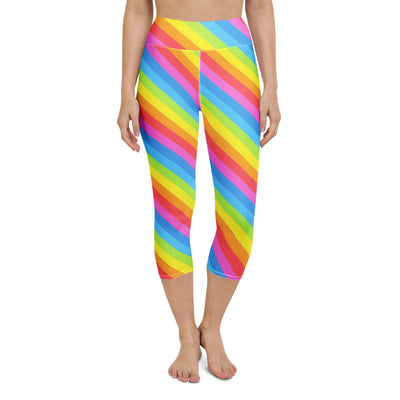 Women's Rainbow Stripe Buttery Soft Yoga Capri Leggings – High-Rise, Moisture-Wicking, Soft Stretch Activewear Pants
