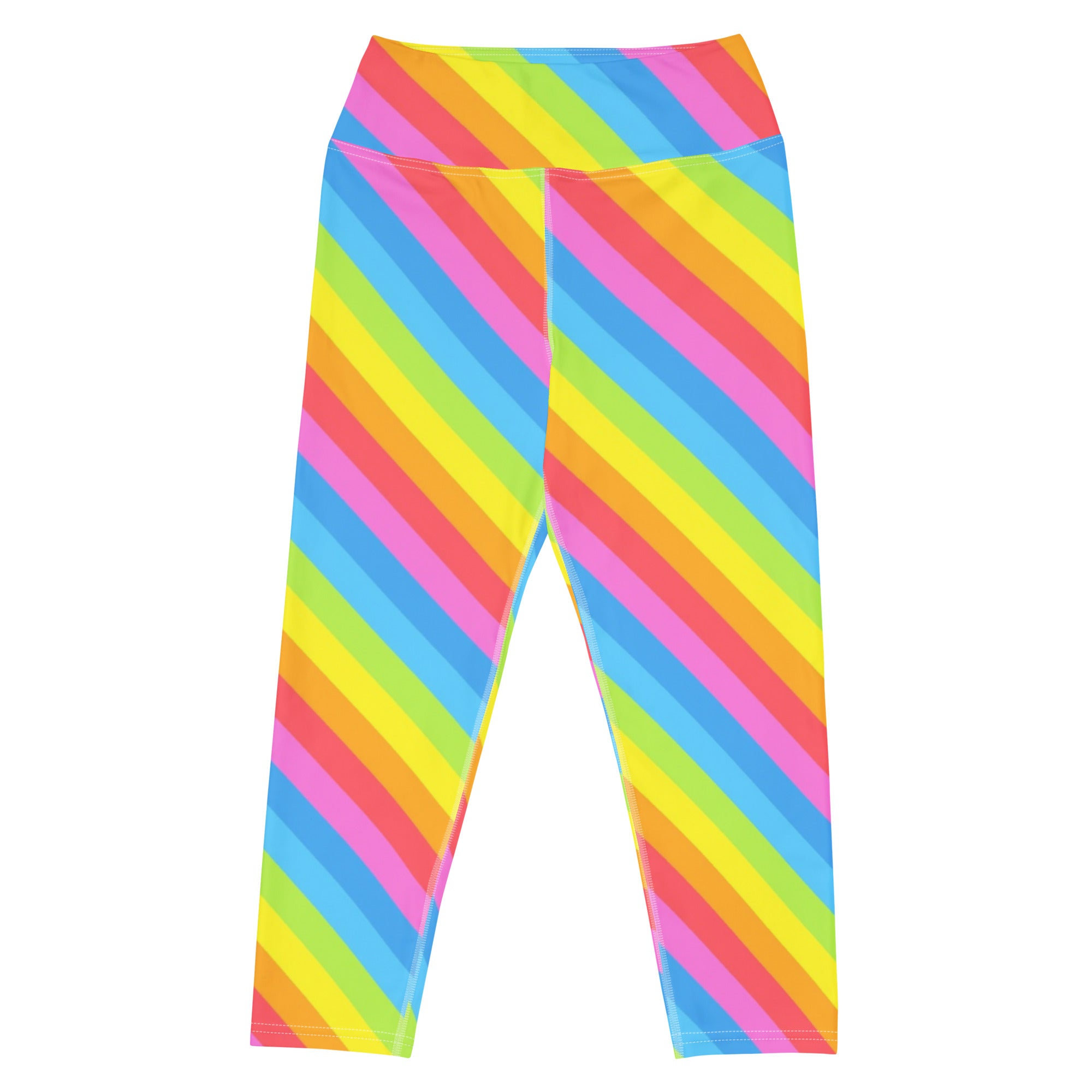 Women's Rainbow Stripe Buttery Soft Yoga Capri Leggings – High-Rise, Moisture-Wicking, Soft Stretch Activewear Pants