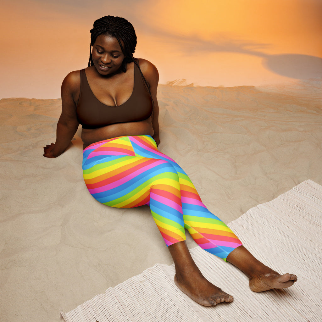 Women's Rainbow Stripe Buttery Soft Yoga Capri Leggings – High-Rise, Moisture-Wicking, Soft Stretch Activewear Pants