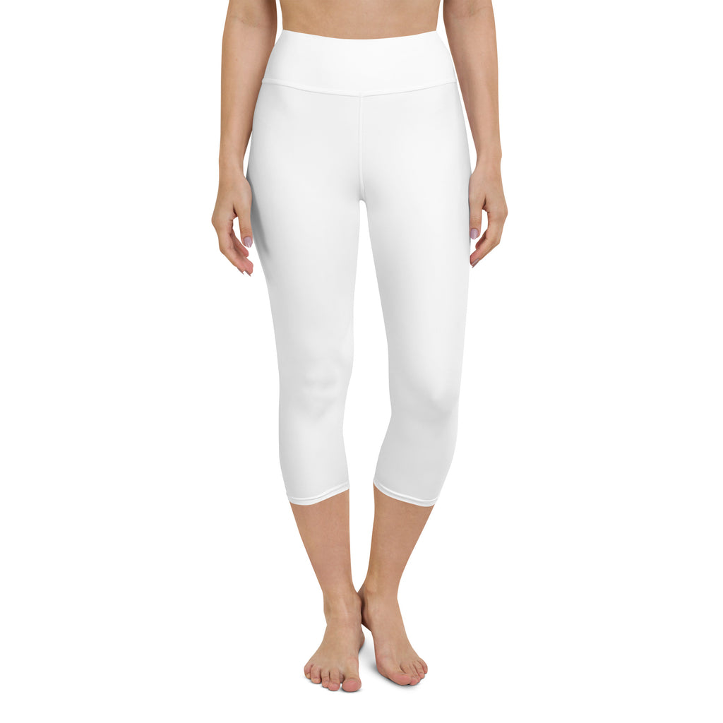 Women’s white high-rise buttery soft yoga capri leggings made of stretchy moisture-wicking fabric