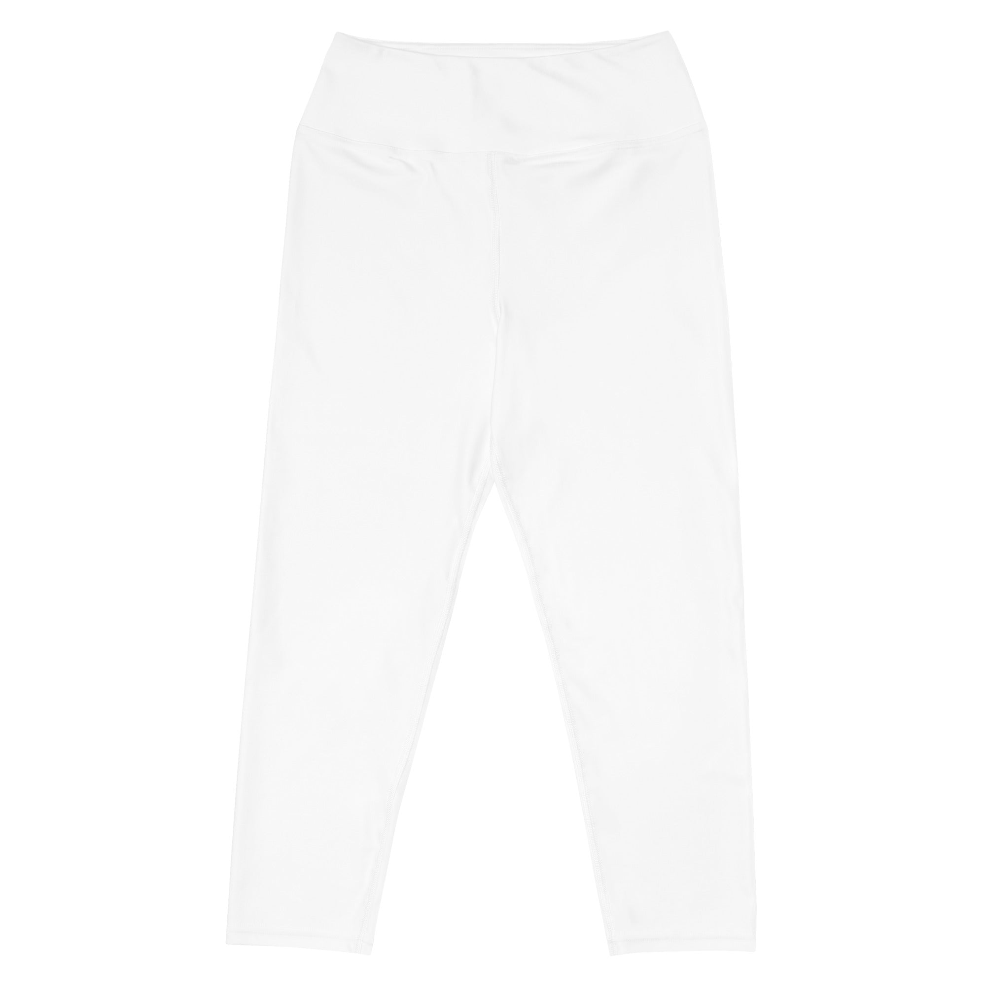 White buttery soft yoga capri leggings with smooth stretchy fabric and elastic waistband for activewear