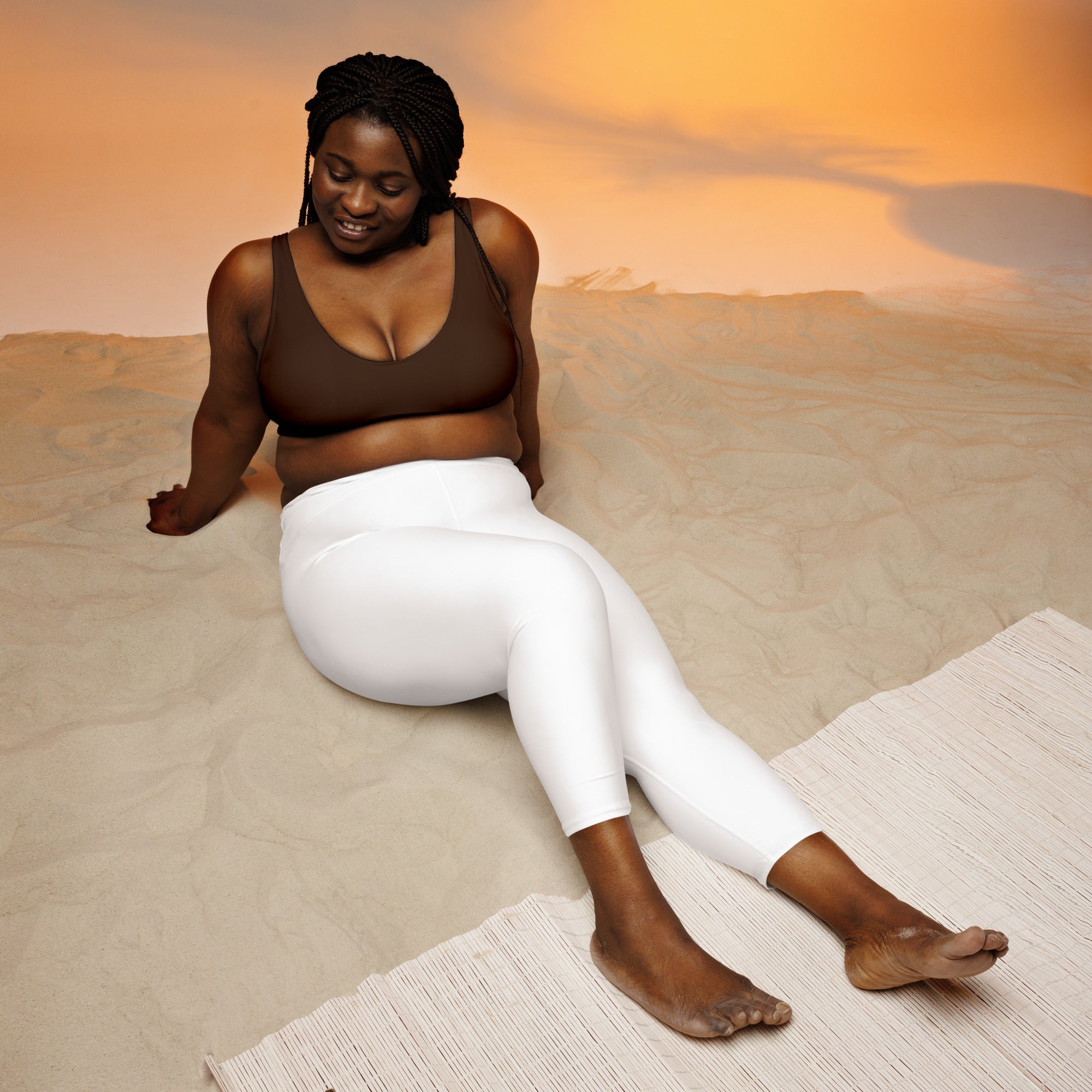 Women’s white high-rise buttery soft yoga capri leggings with moisture-wicking soft stretch fabric