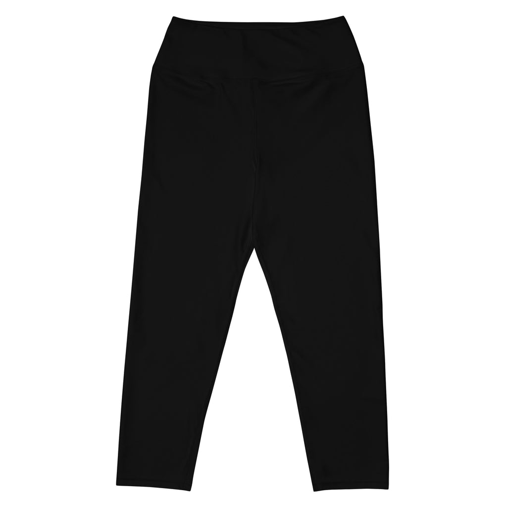 Women’s black high rise buttery soft yoga capri leggings with smooth moisture wicking stretch fabric