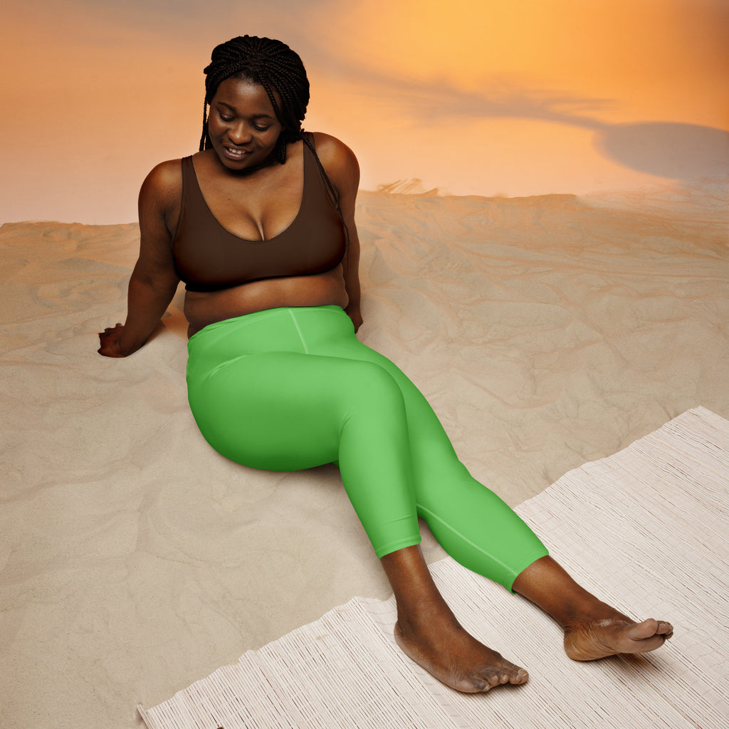 Bright green high-rise buttery soft yoga capri leggings with moisture-wicking soft stretch fabric for women