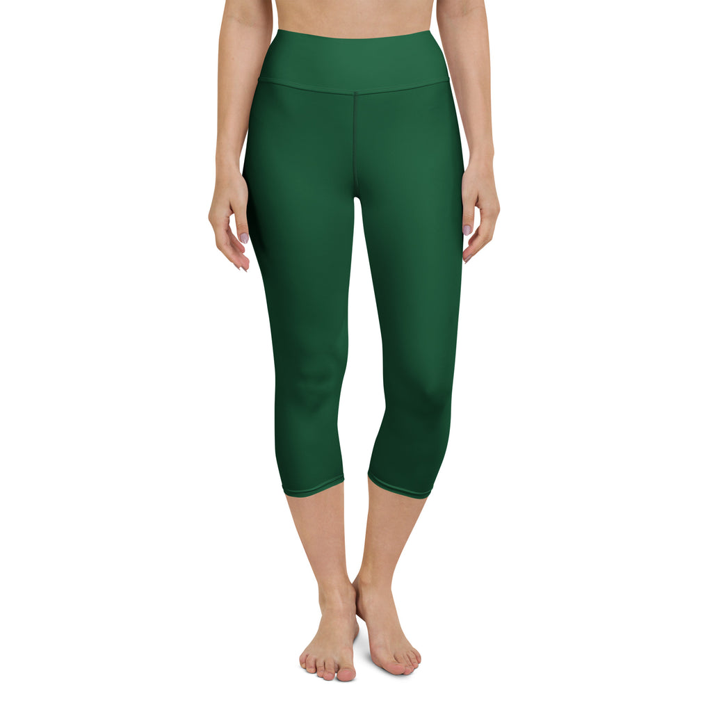 Women's Dark Green Buttery Soft Yoga Capri Leggings – High-Rise, Moisture-Wicking, Soft Stretch Activewear Pants