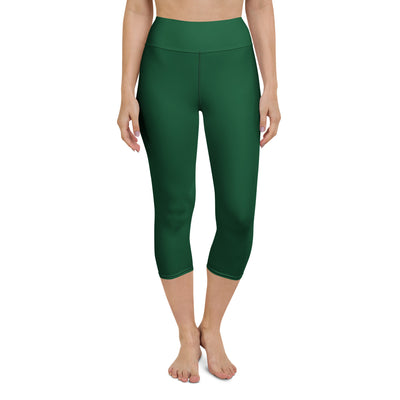 Women's Dark Green Buttery Soft Yoga Capri Leggings – High-Rise, Moisture-Wicking, Soft Stretch Activewear Pants