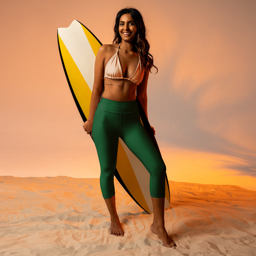 Women's Dark Green Buttery Soft Yoga Capri Leggings – High-Rise, Moisture-Wicking, Soft Stretch Activewear Pants