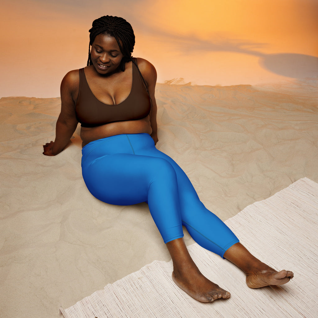 Women’s royal blue high-rise buttery soft yoga capri leggings with moisture-wicking soft stretch fabric