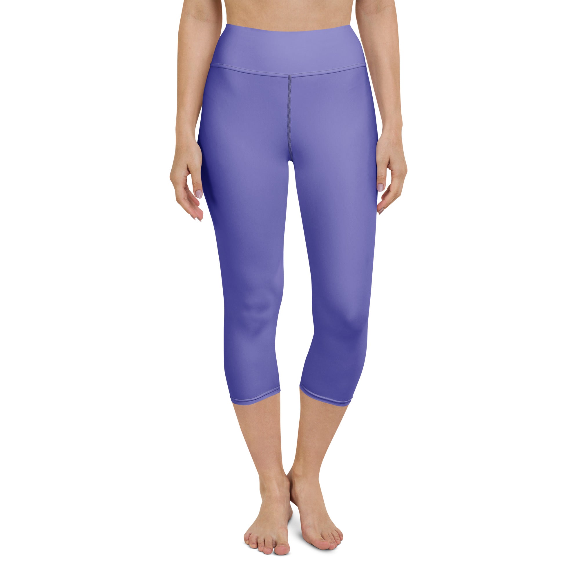 Women’s lavender purple high-rise capri leggings made of buttery soft stretchy fabric for yoga and activewear