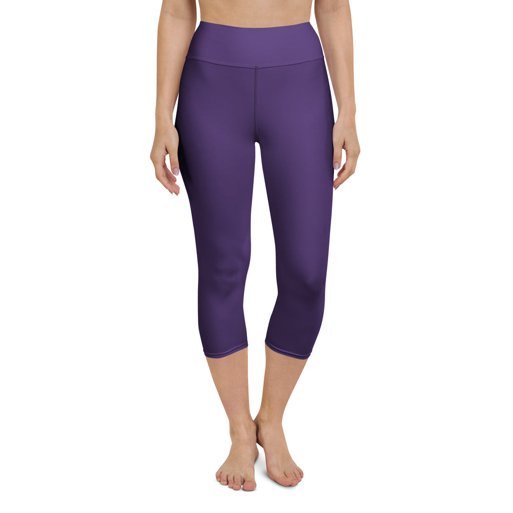 Women’s dark purple high-rise buttery soft moisture-wicking yoga capri leggings in stretchy activewear fabric