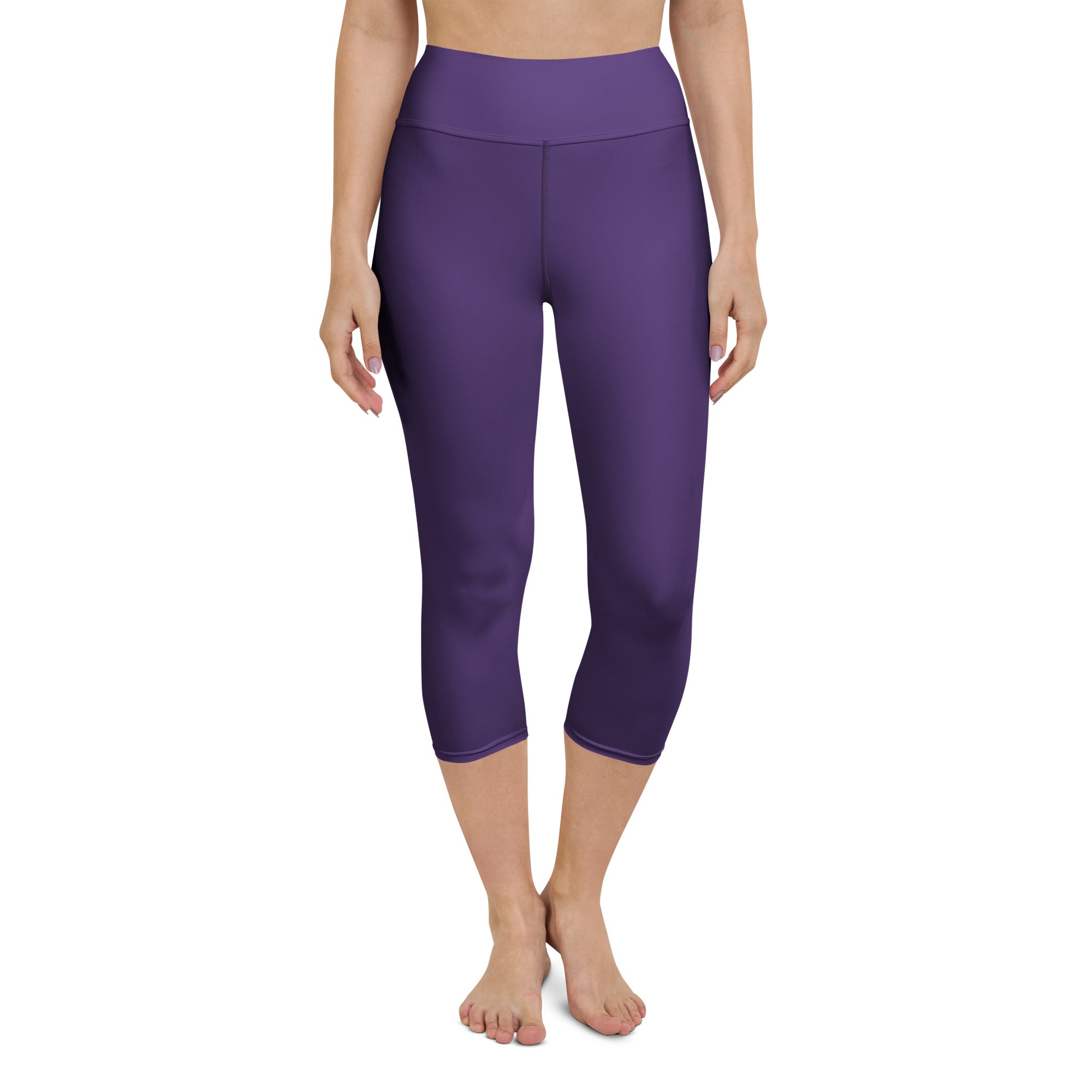 Women’s dark purple high-rise buttery soft moisture-wicking yoga capri leggings in stretchy activewear fabric
