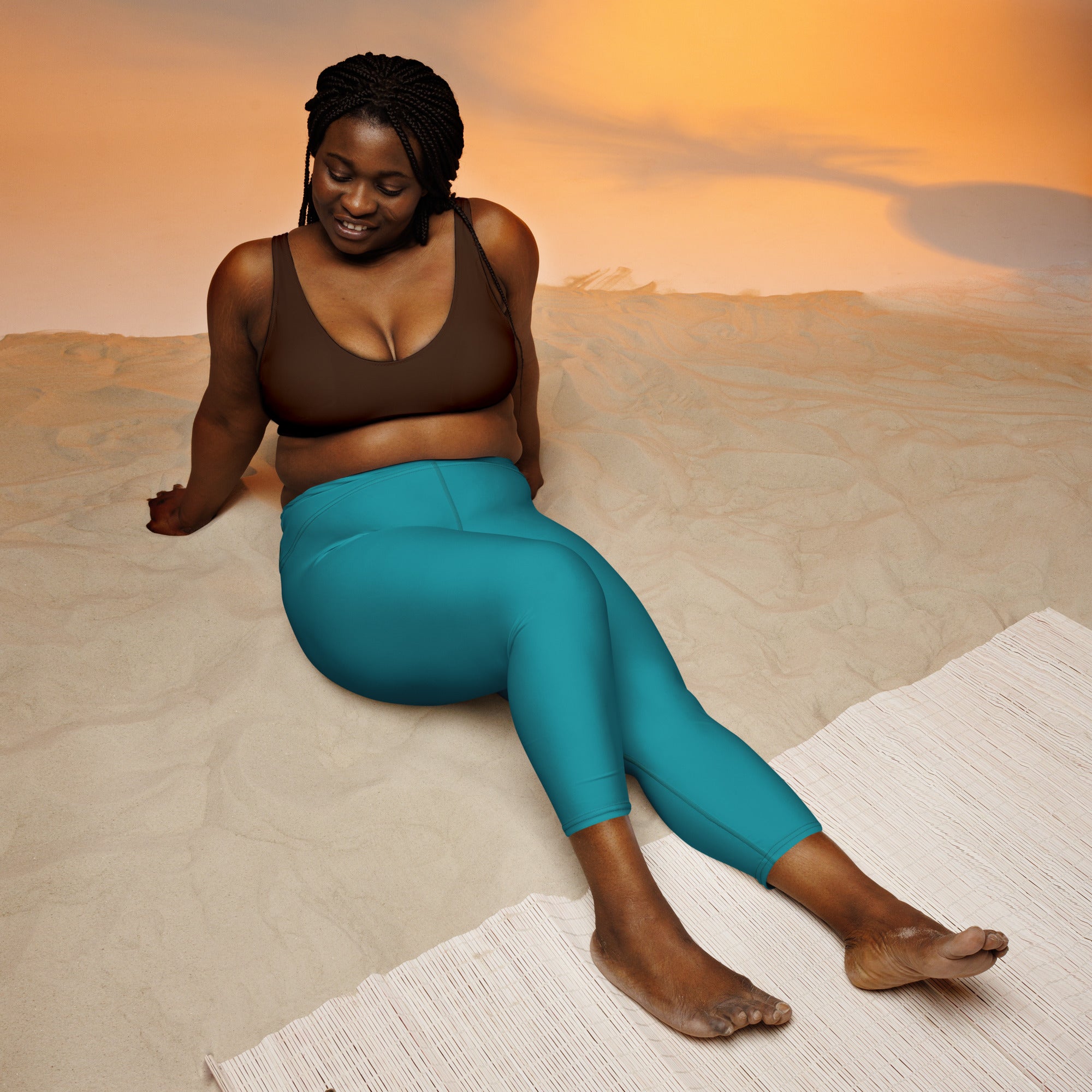 Women’s teal buttery soft high-rise yoga capri leggings with moisture-wicking soft stretch fabric