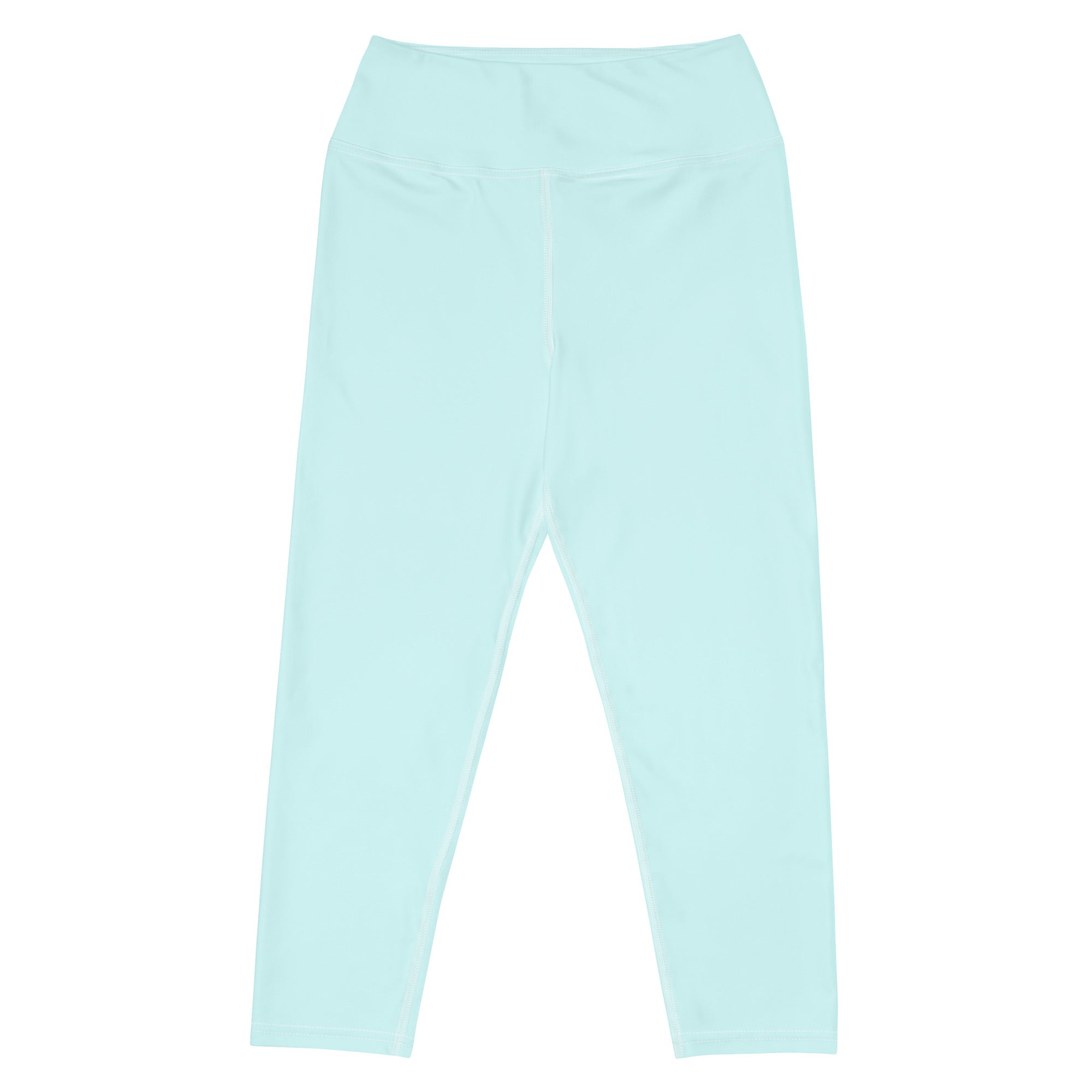 A pair of women’s mint high-rise buttery soft yoga capri leggings made from smooth stretchy moisture-wicking fabric